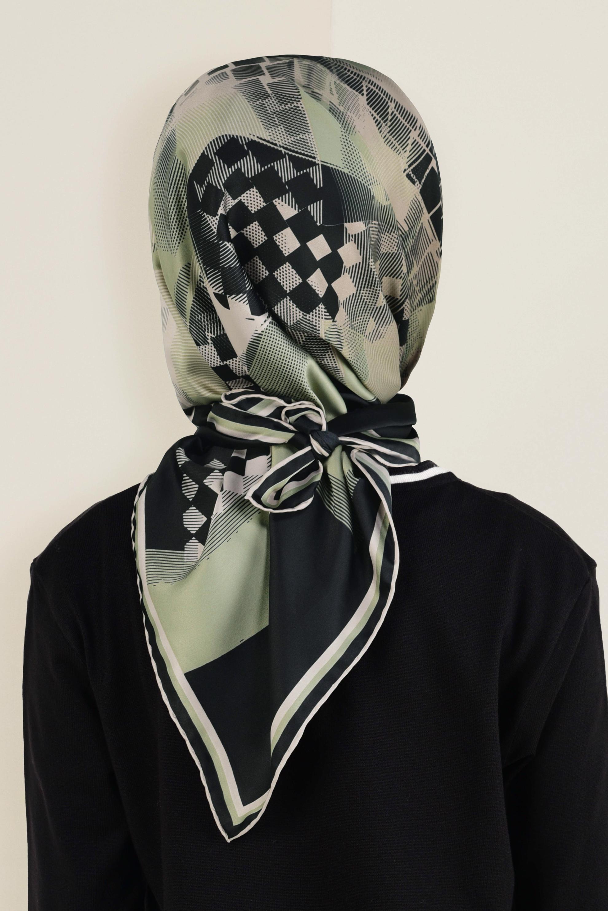 Tesettür giyim HAKİ 11412-1  ALVİNA DESENLİ EŞARP