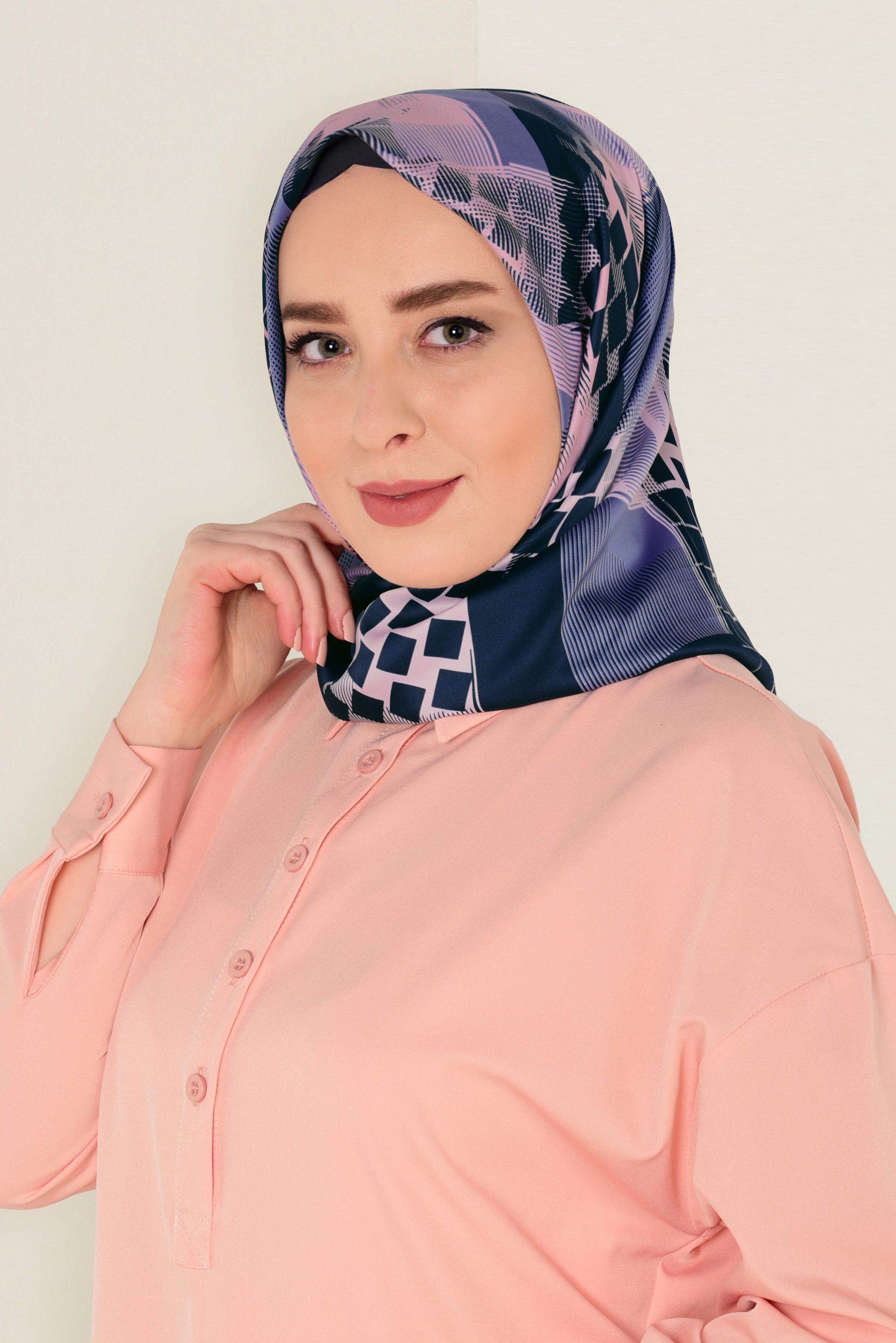 Tesettür giyim LACİVERT 11412-1  ALVİNA DESENLİ EŞARP