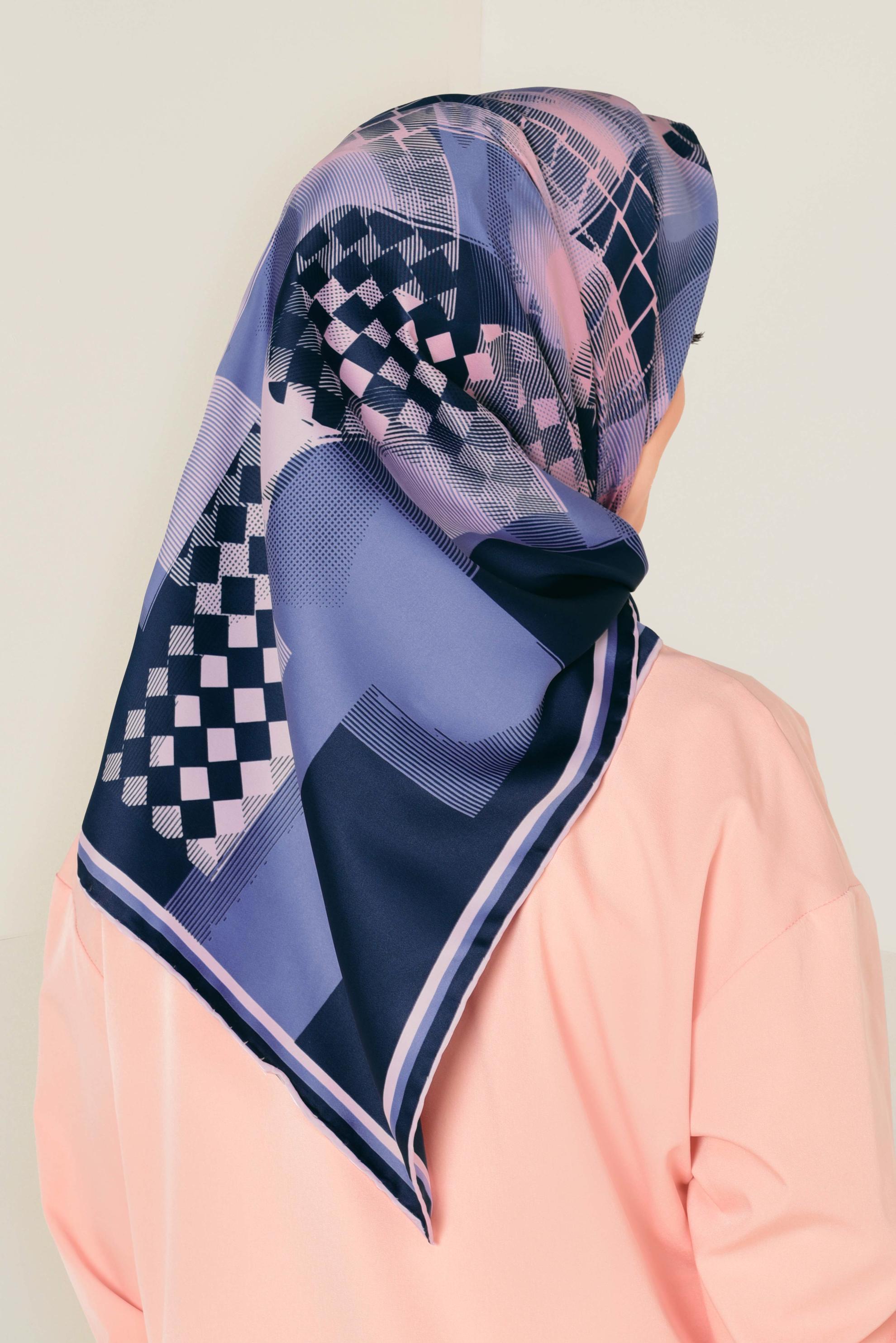 Tesettür giyim LACİVERT 11412-1  ALVİNA DESENLİ EŞARP