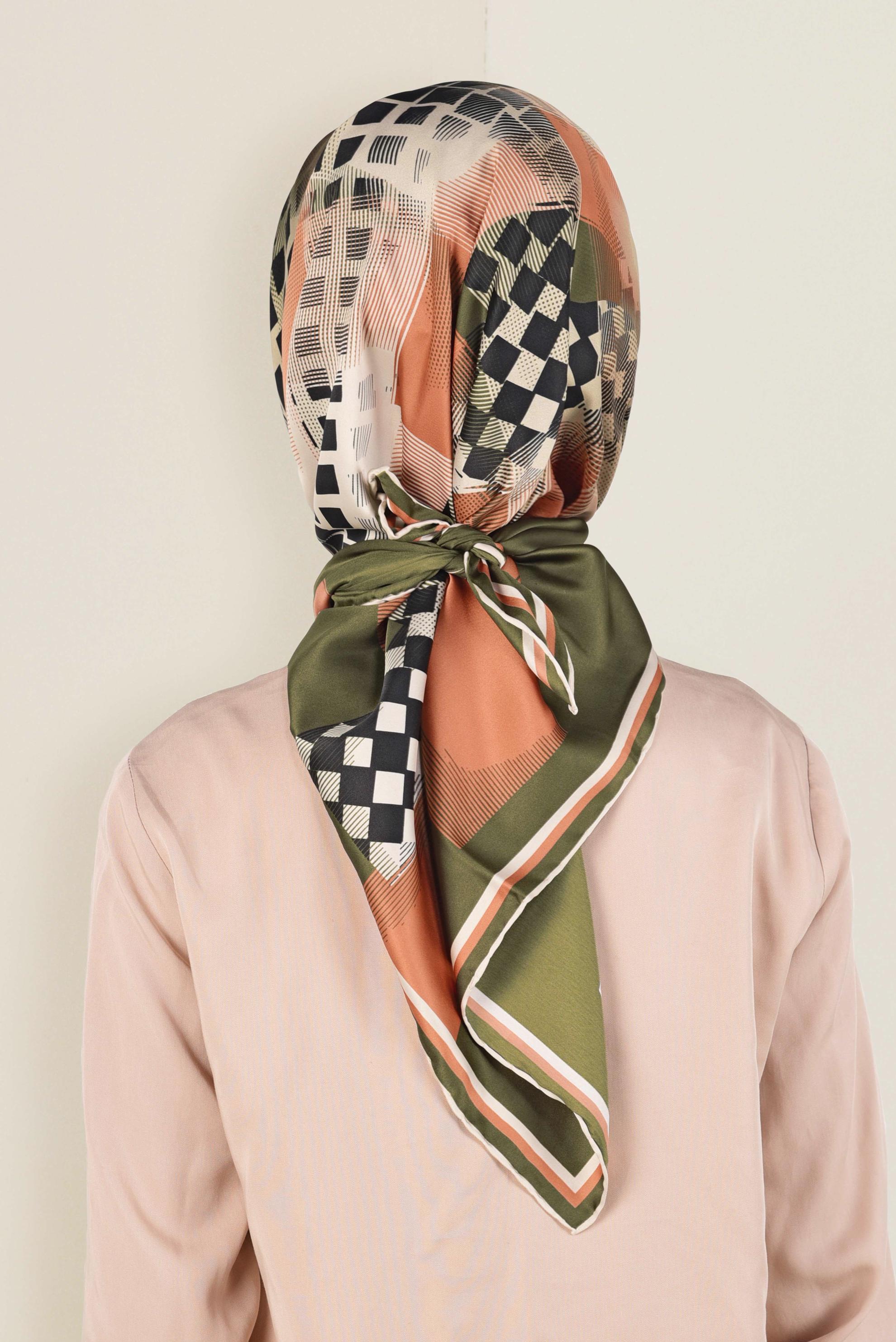 Tesettür giyim HAKİ 11412-1  ALVİNA DESENLİ EŞARP