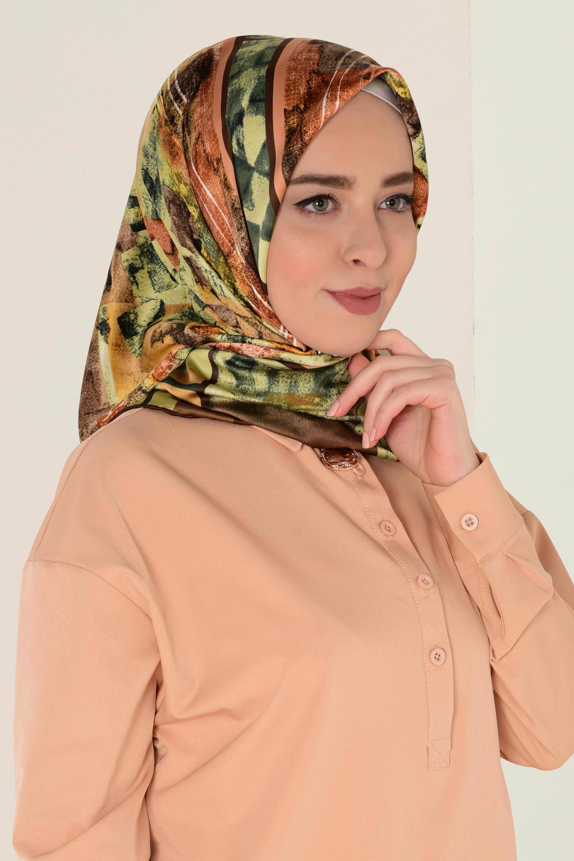 Tesettür giyim YEŞİL 11417-1 ALVİNA DESENLİ EŞARP