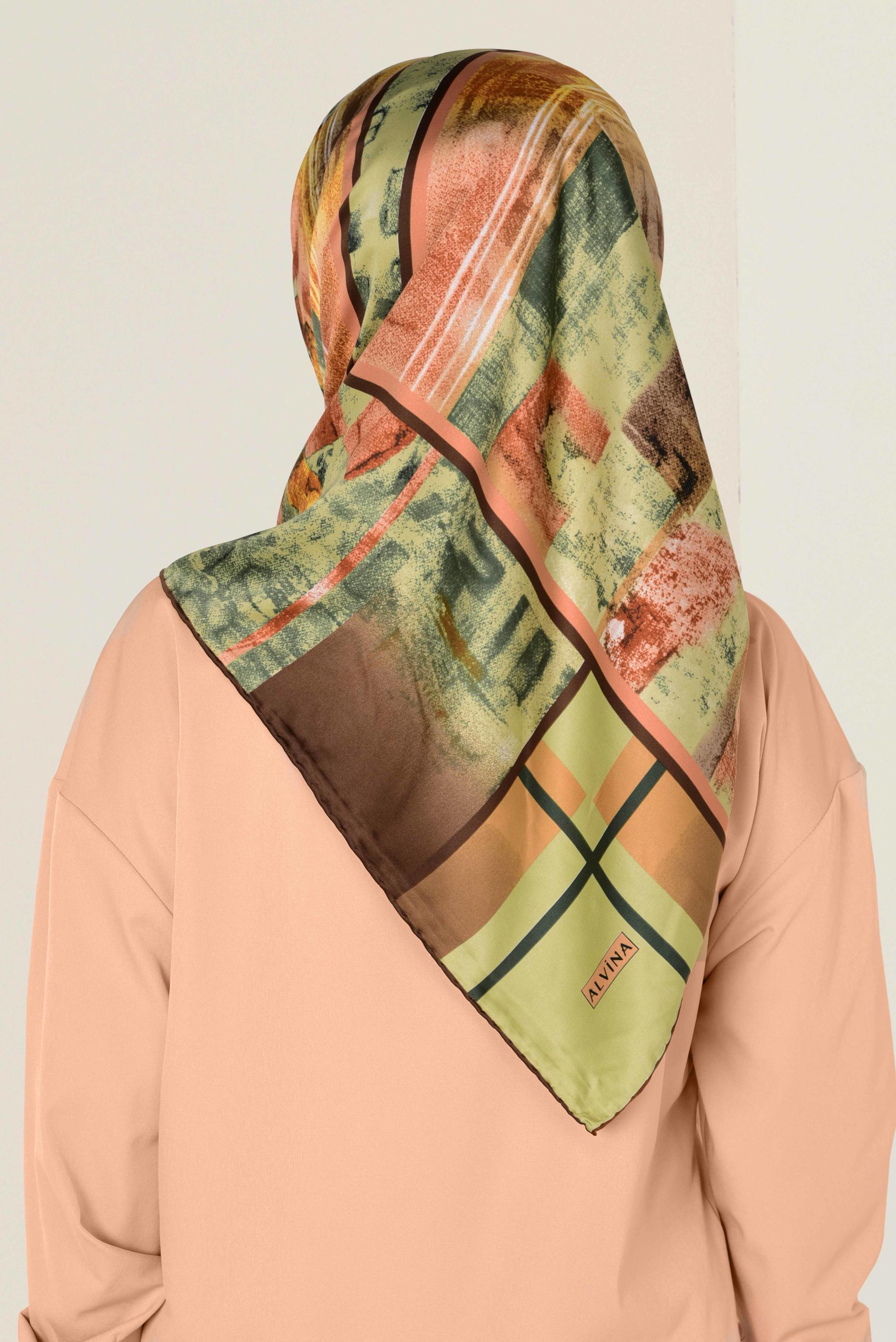 Tesettür giyim YEŞİL 11417-1 ALVİNA DESENLİ EŞARP