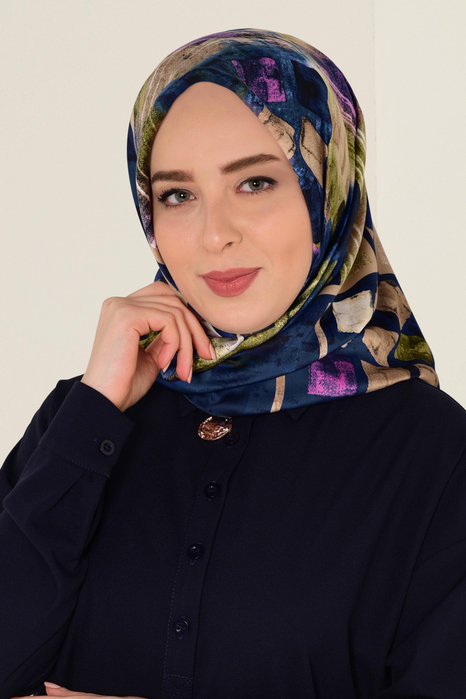 Tesettür giyim LACİVERT 11417-1 ALVİNA DESENLİ EŞARP