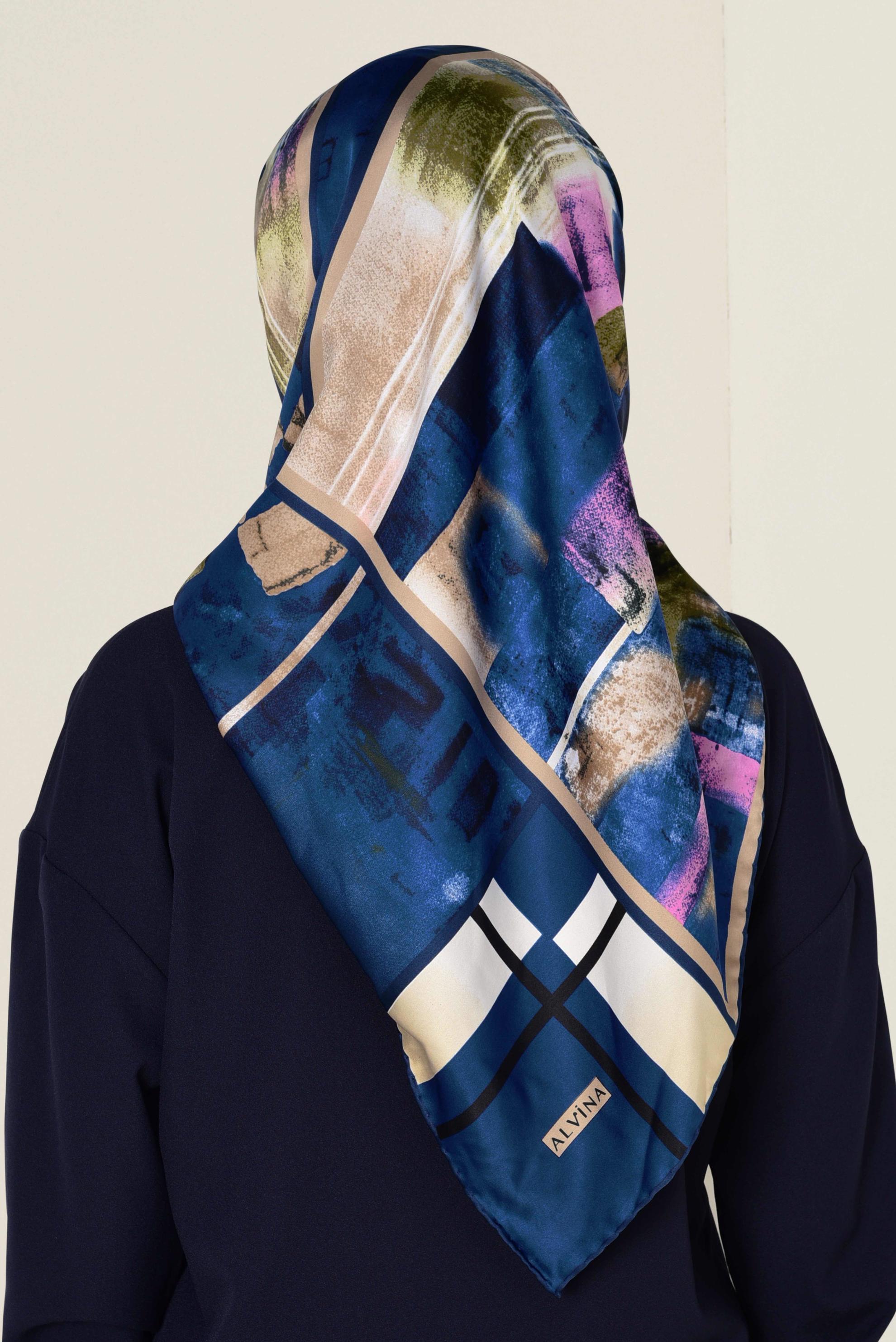 Tesettür giyim LACİVERT 11417-1 ALVİNA DESENLİ EŞARP