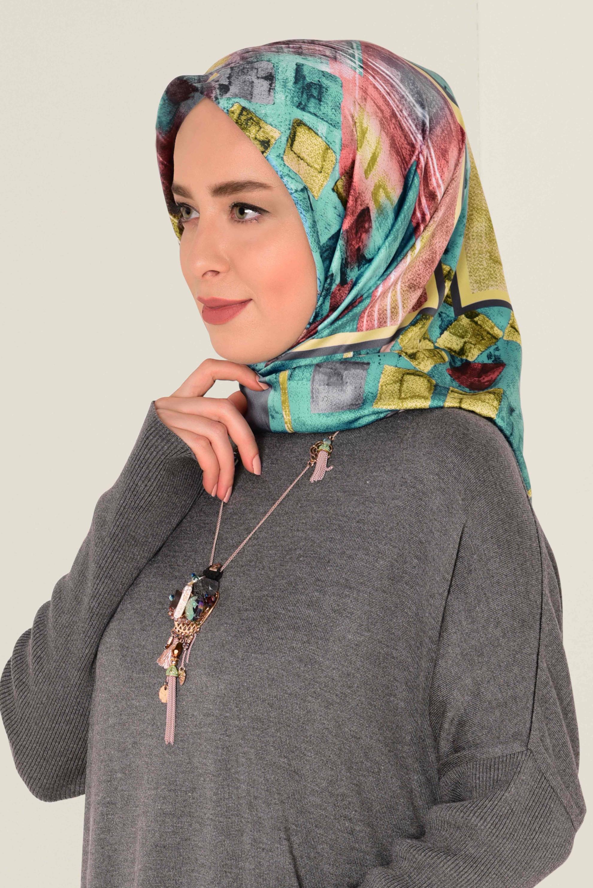 Tesettür giyim MAVİ 11417-1 ALVİNA DESENLİ EŞARP