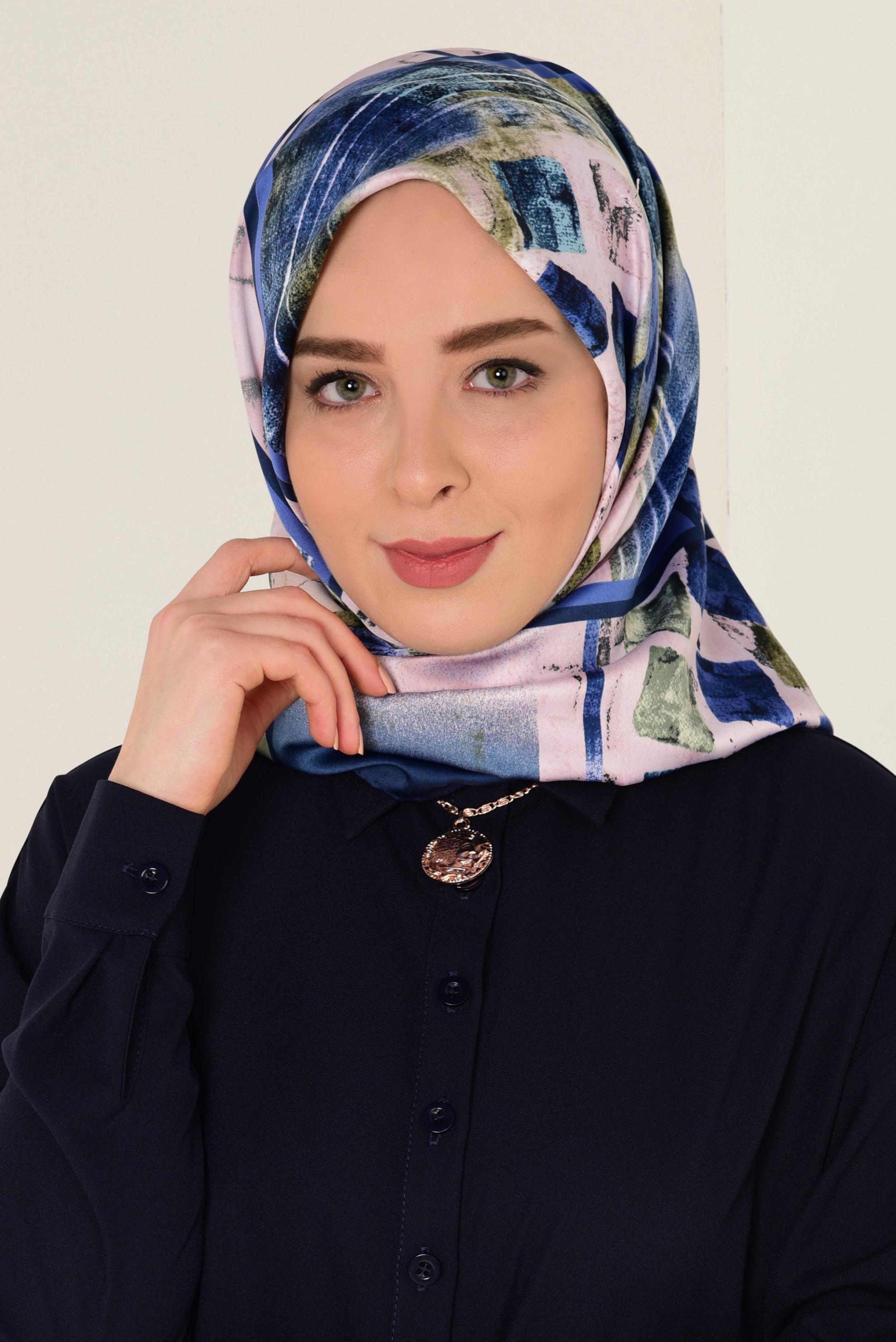 Tesettür giyim LACİVERT 11417-1 ALVİNA DESENLİ EŞARP