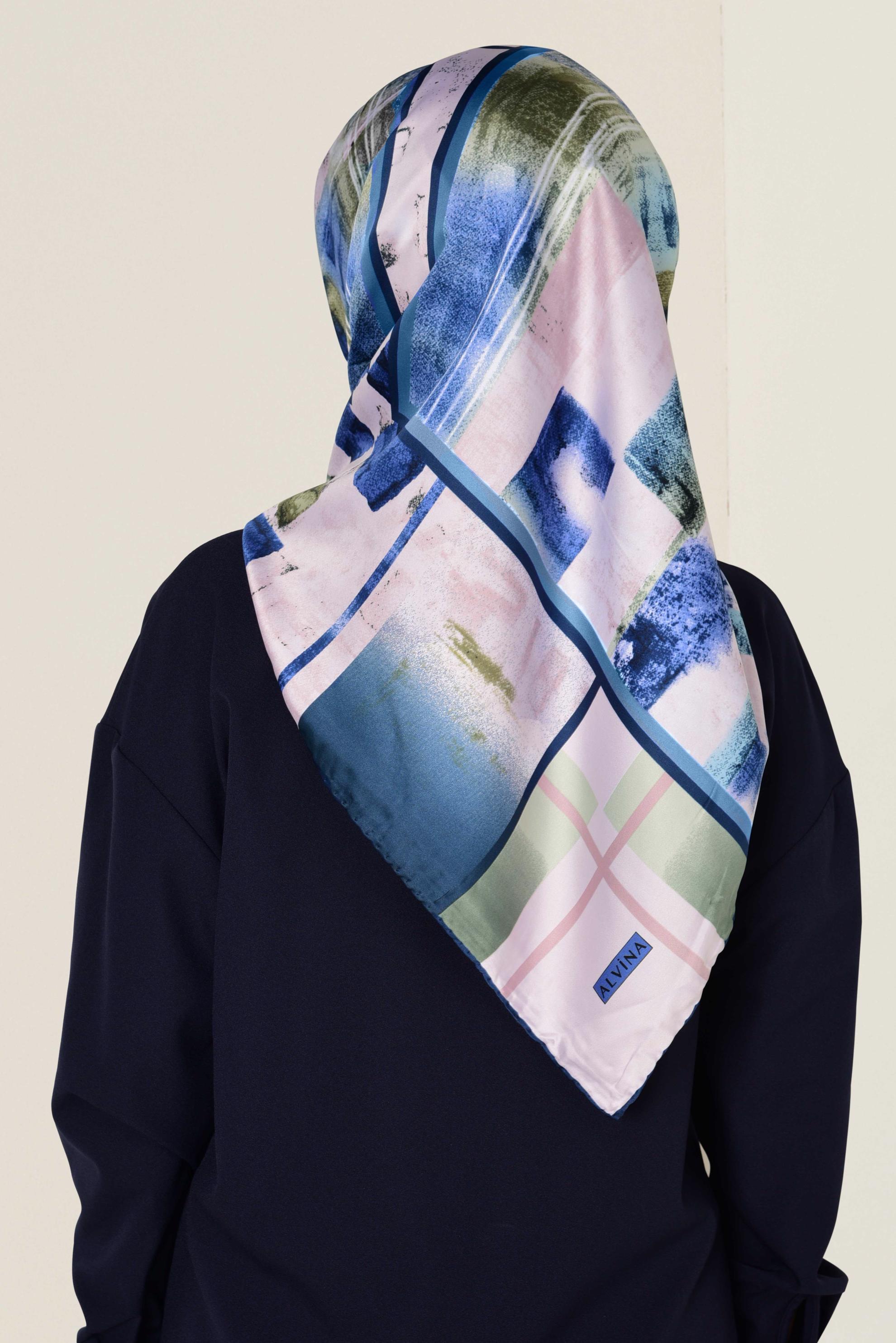 Tesettür giyim LACİVERT 11417-1 ALVİNA DESENLİ EŞARP