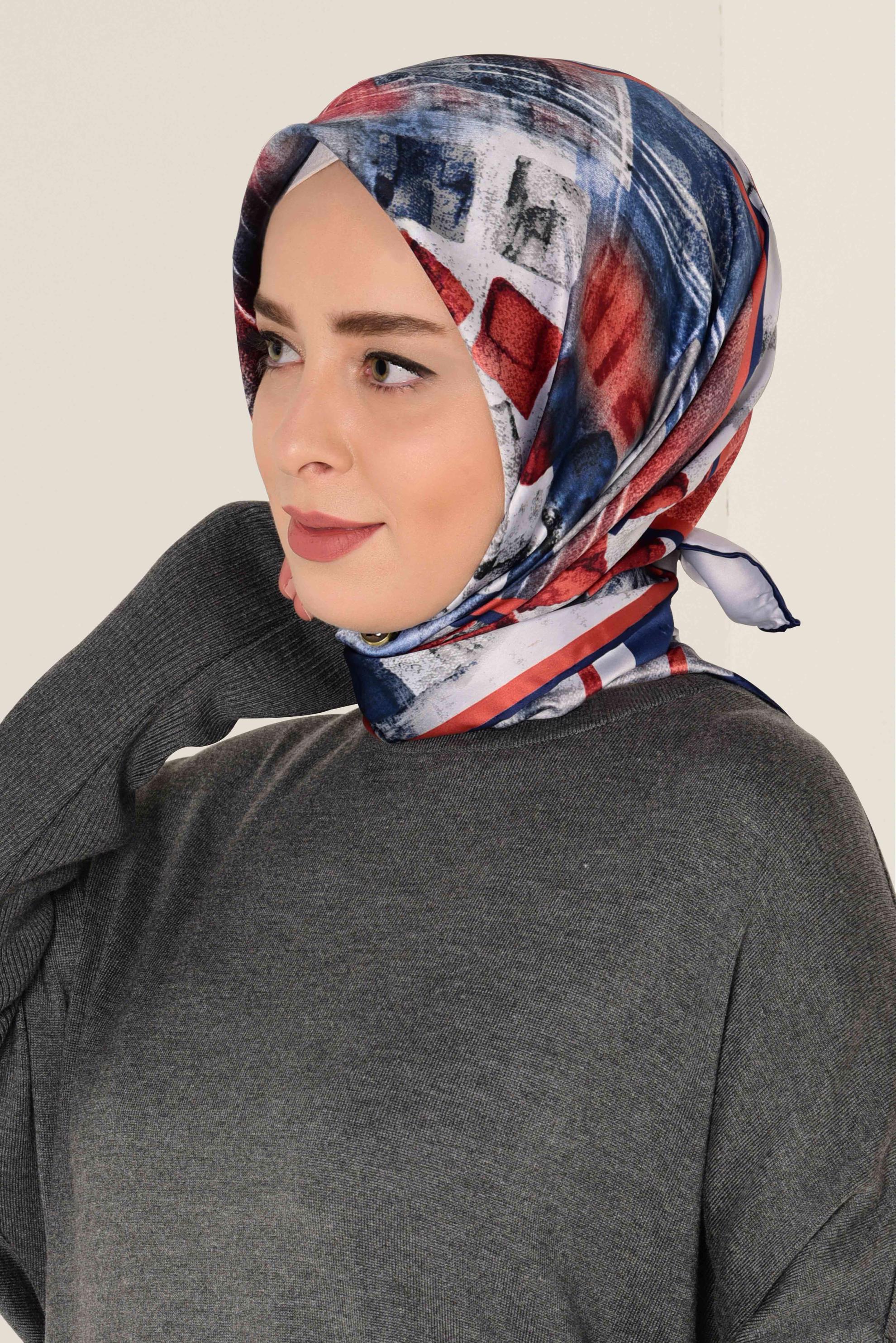 Tesettür giyim LACİVERT 11417-1 ALVİNA DESENLİ EŞARP