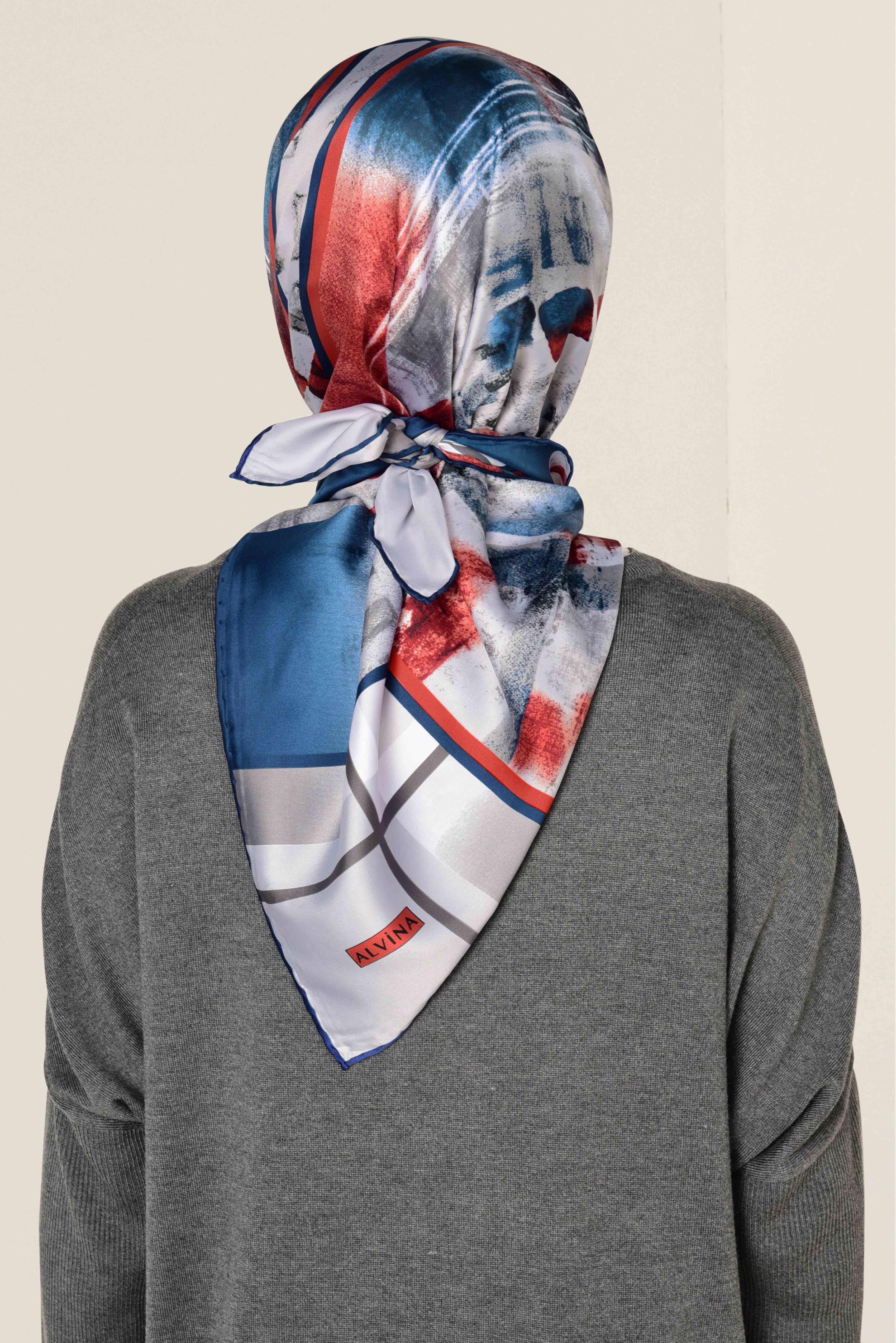 Tesettür giyim LACİVERT 11417-1 ALVİNA DESENLİ EŞARP