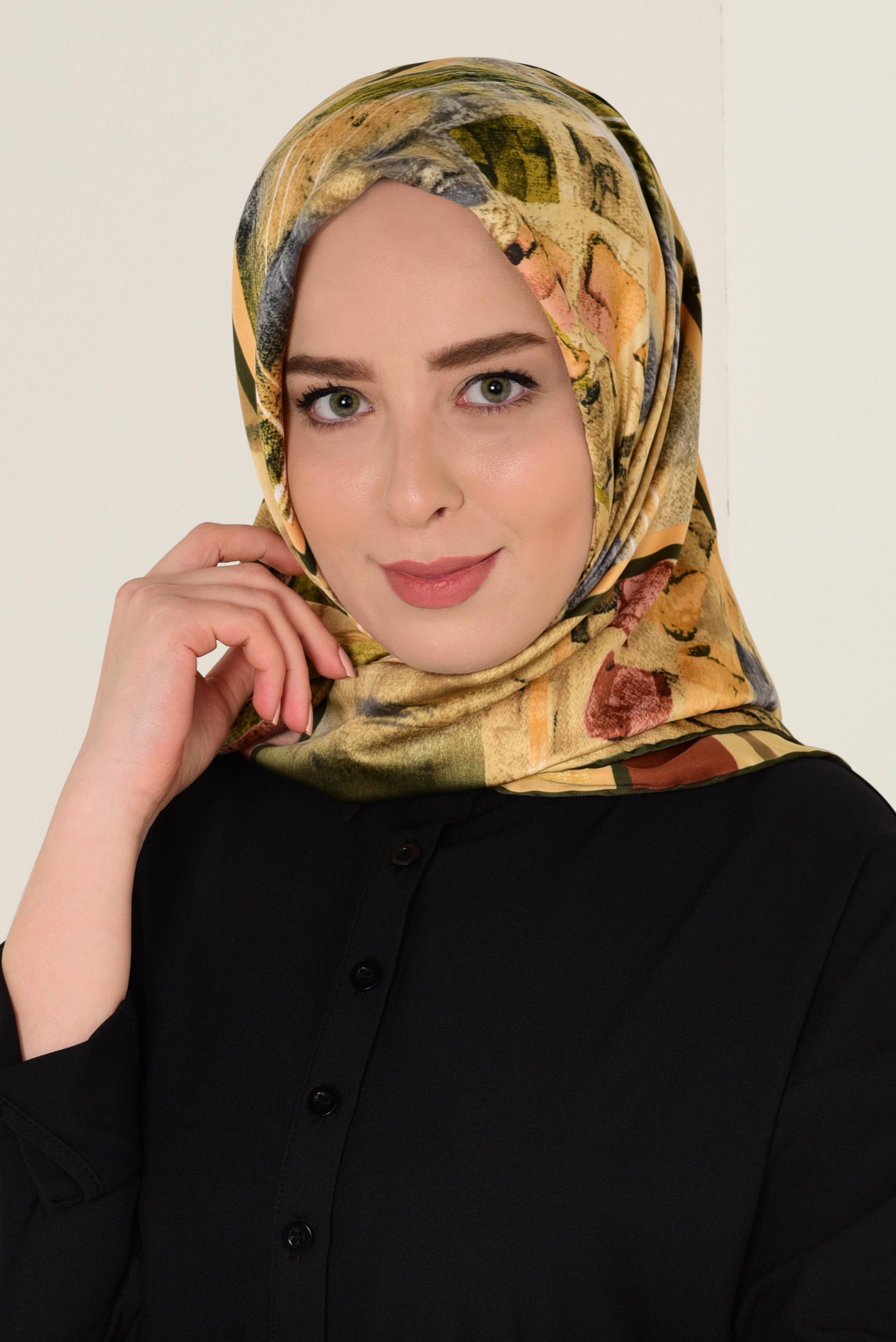 Tesettür giyim KAHVE 11417-1 ALVİNA DESENLİ EŞARP