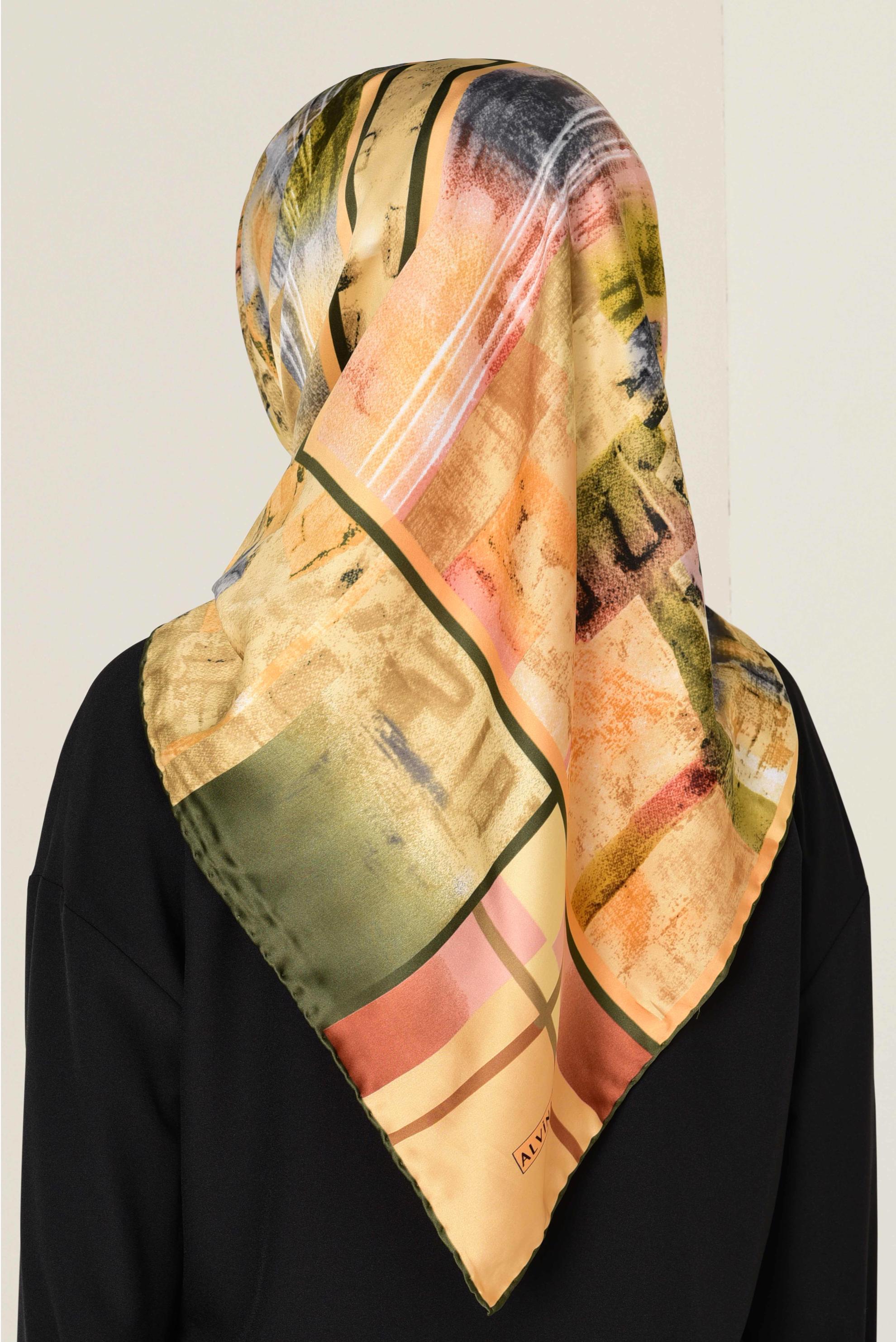 Tesettür giyim KAHVE 11417-1 ALVİNA DESENLİ EŞARP