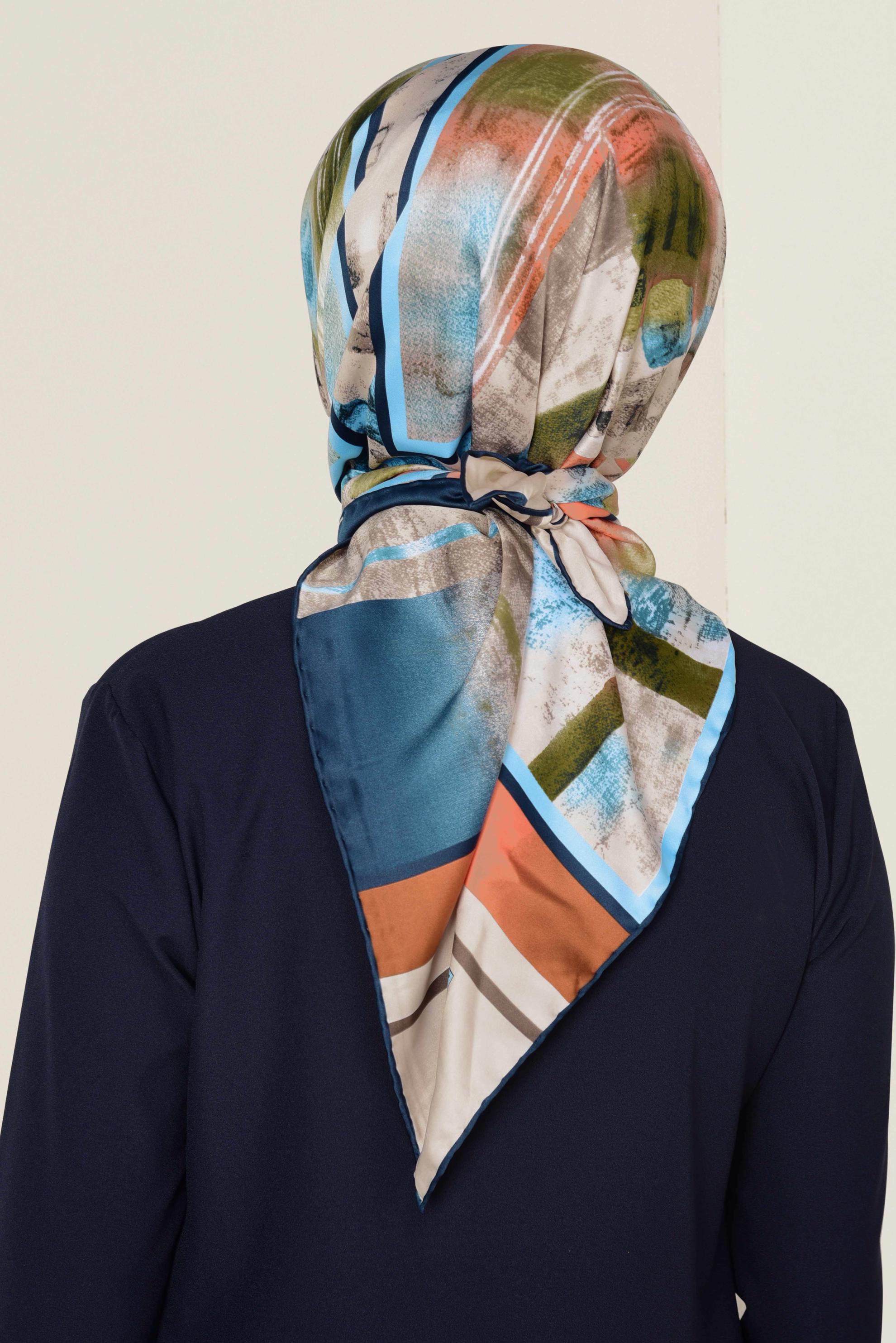 Tesettür giyim LACİVERT 11417-1 ALVİNA DESENLİ EŞARP