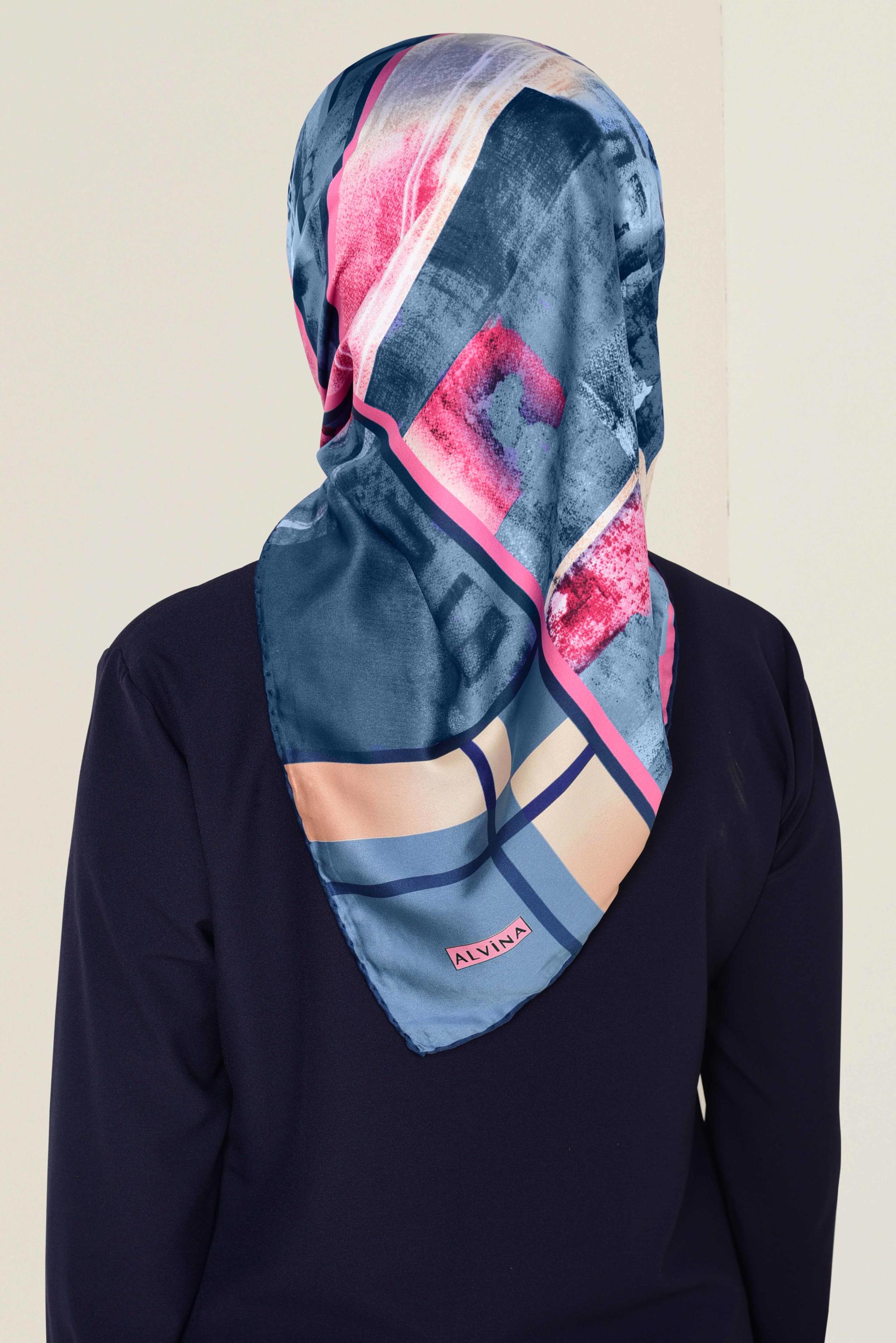 Tesettür giyim LACİVERT 11417-1 ALVİNA DESENLİ EŞARP