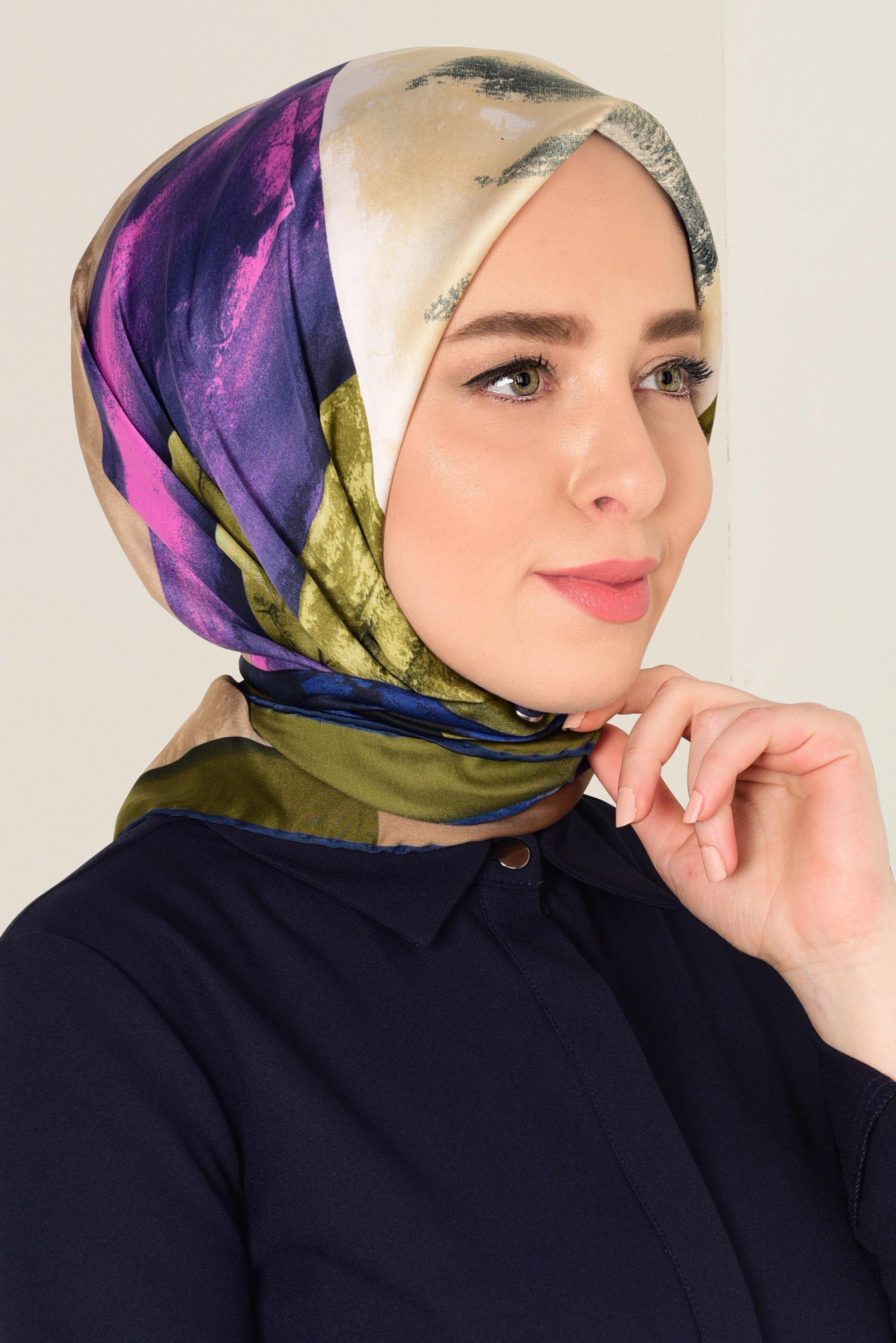 Tesettür giyim HAKİ 11418-1 ALVİNA DESENLİ EŞARP