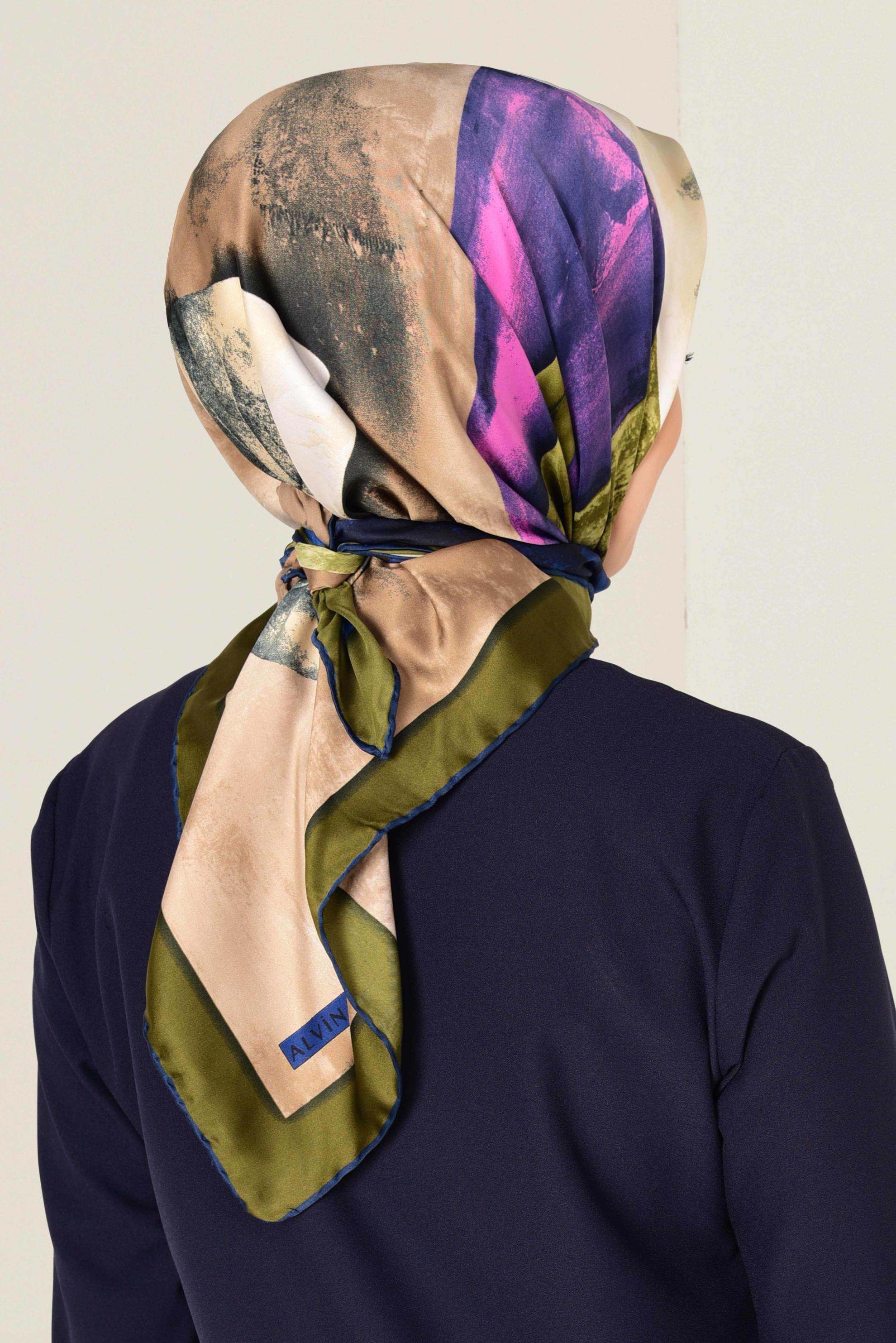 Tesettür giyim HAKİ 11418-1 ALVİNA DESENLİ EŞARP