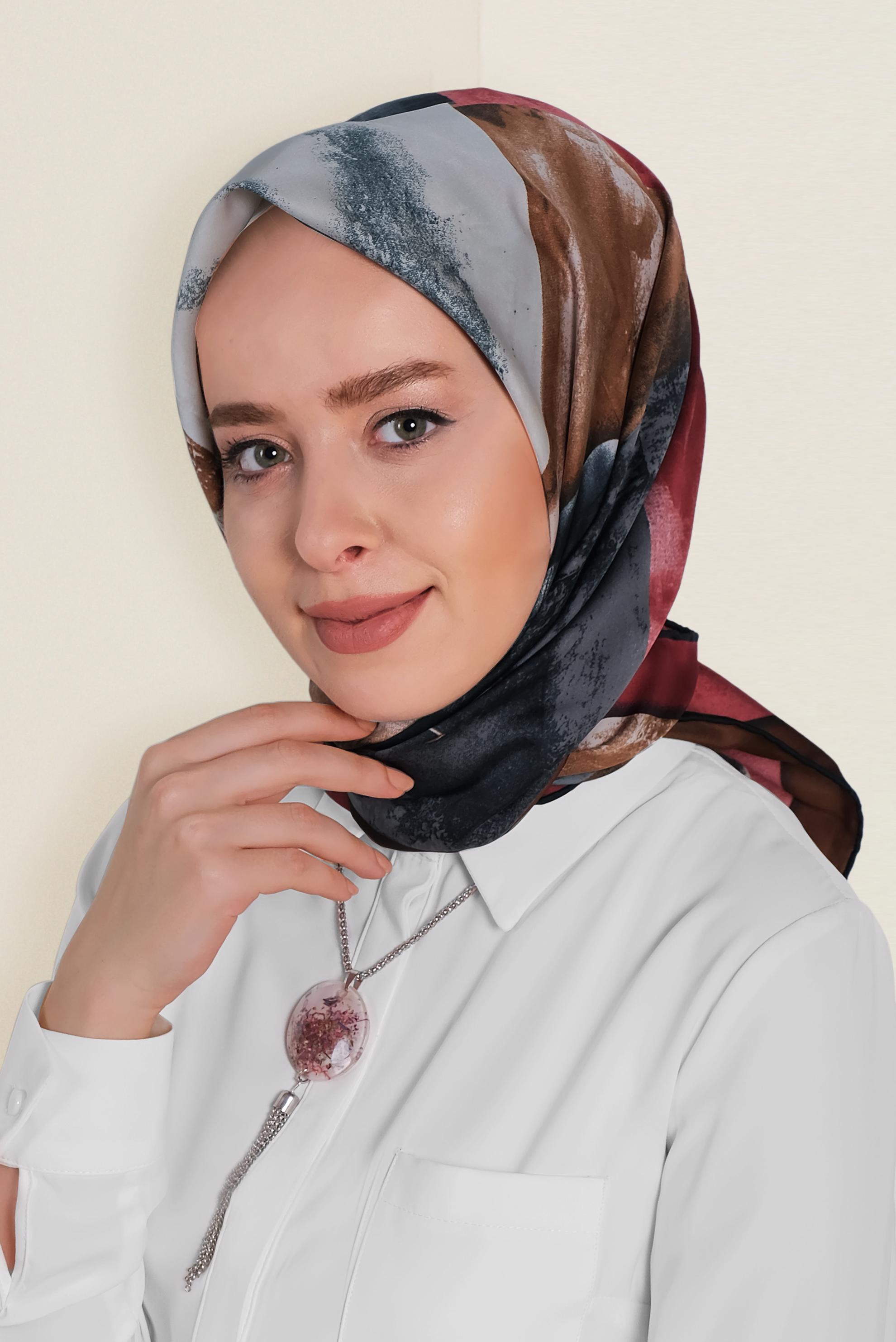 Tesettür giyim KAHVE 11418-1 ALVİNA DESENLİ EŞARP