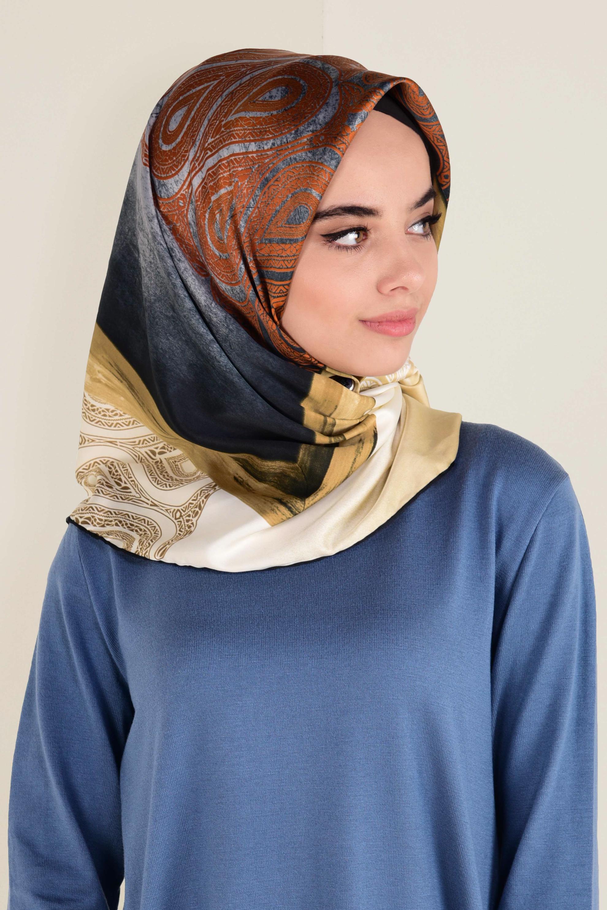 Tesettür giyim ALTIN 12155-1 ALVİNA DESENLİ EŞARP