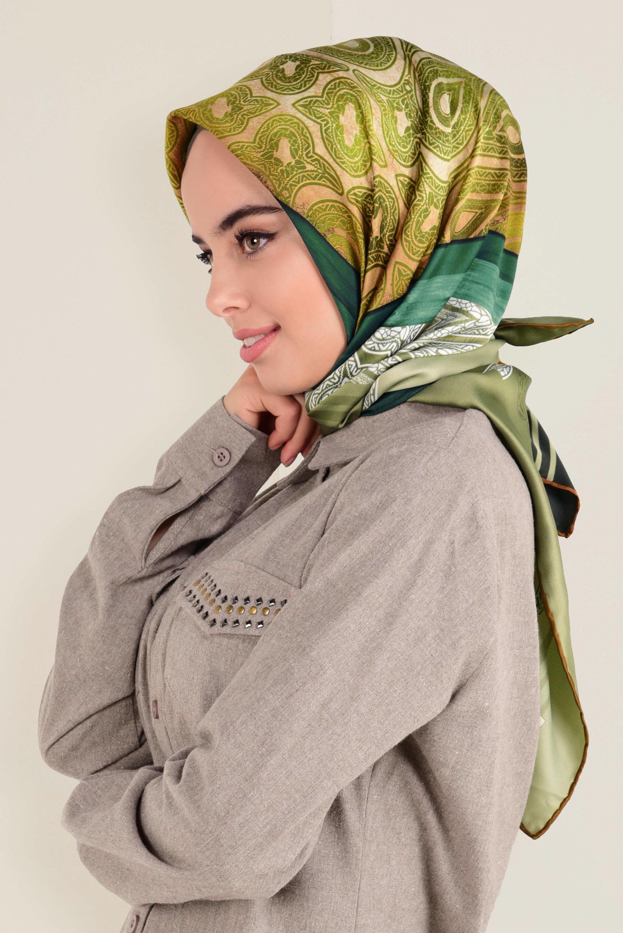 Tesettür giyim HAKİ 12155-1 ALVİNA DESENLİ EŞARP