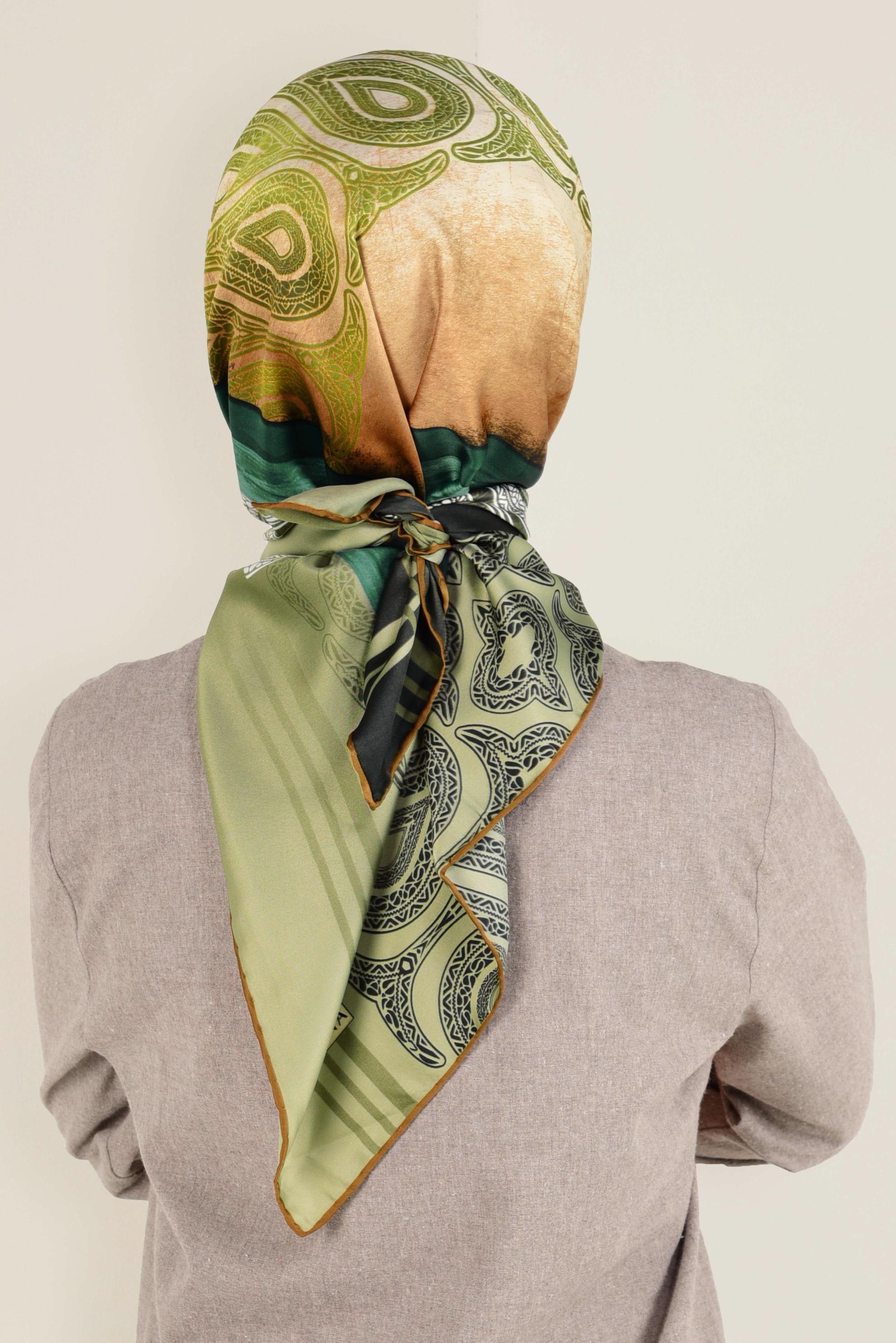 Tesettür giyim HAKİ 12155-1 ALVİNA DESENLİ EŞARP