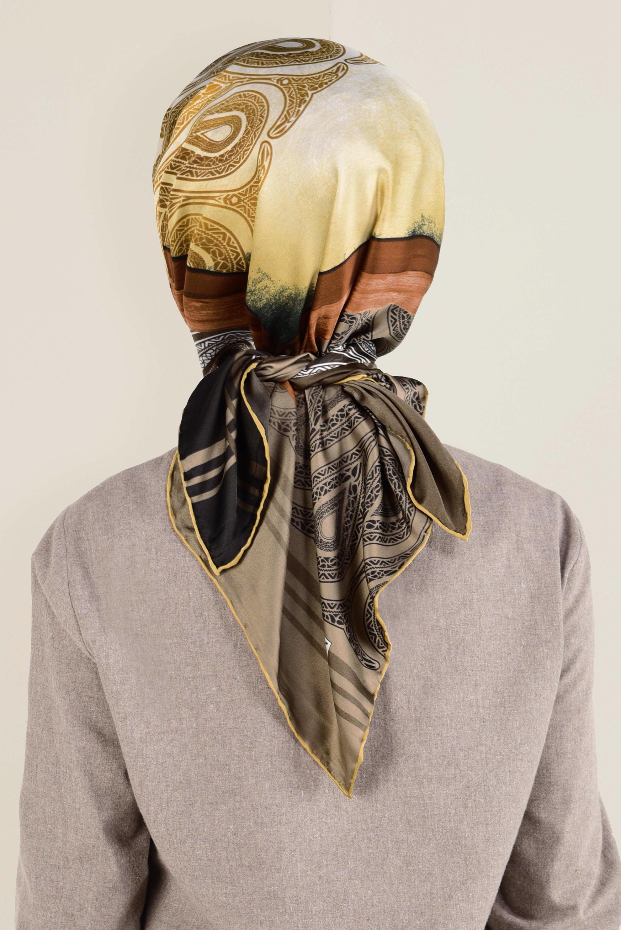 Tesettür giyim VİZON 12155-1 ALVİNA DESENLİ EŞARP