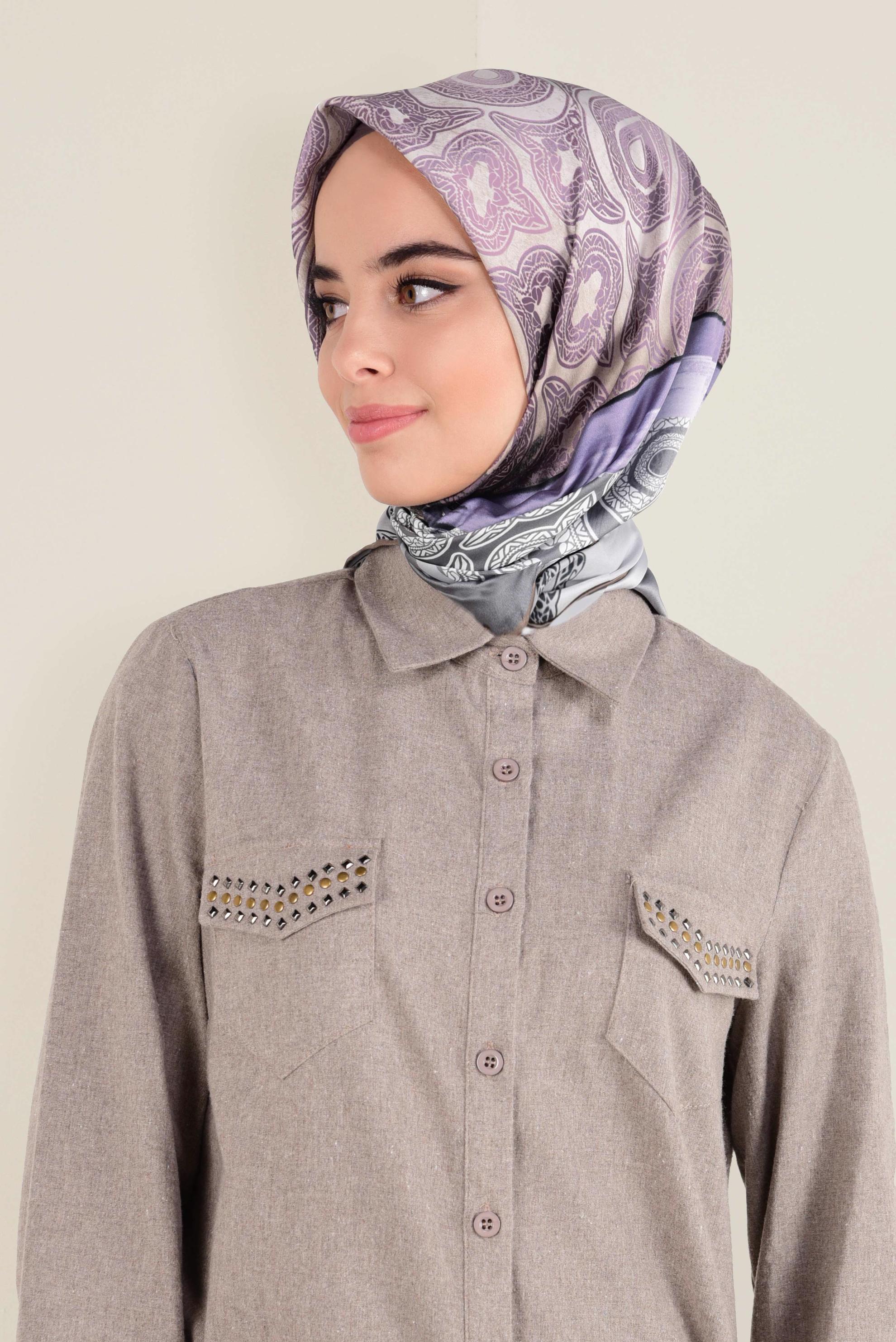 Tesettür giyim GRİ 12155-1 ALVİNA DESENLİ EŞARP