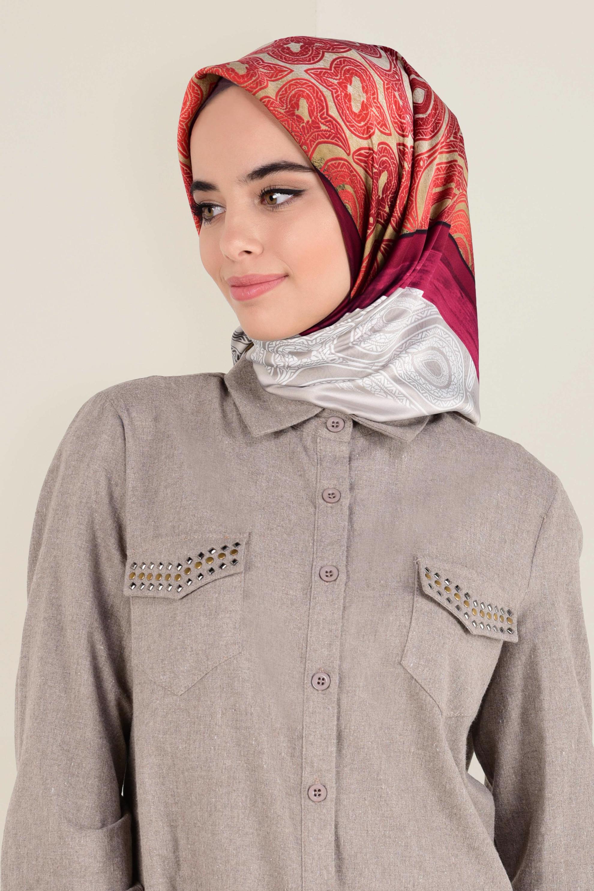 Tesettür giyim BEJ 12155-1 ALVİNA DESENLİ EŞARP