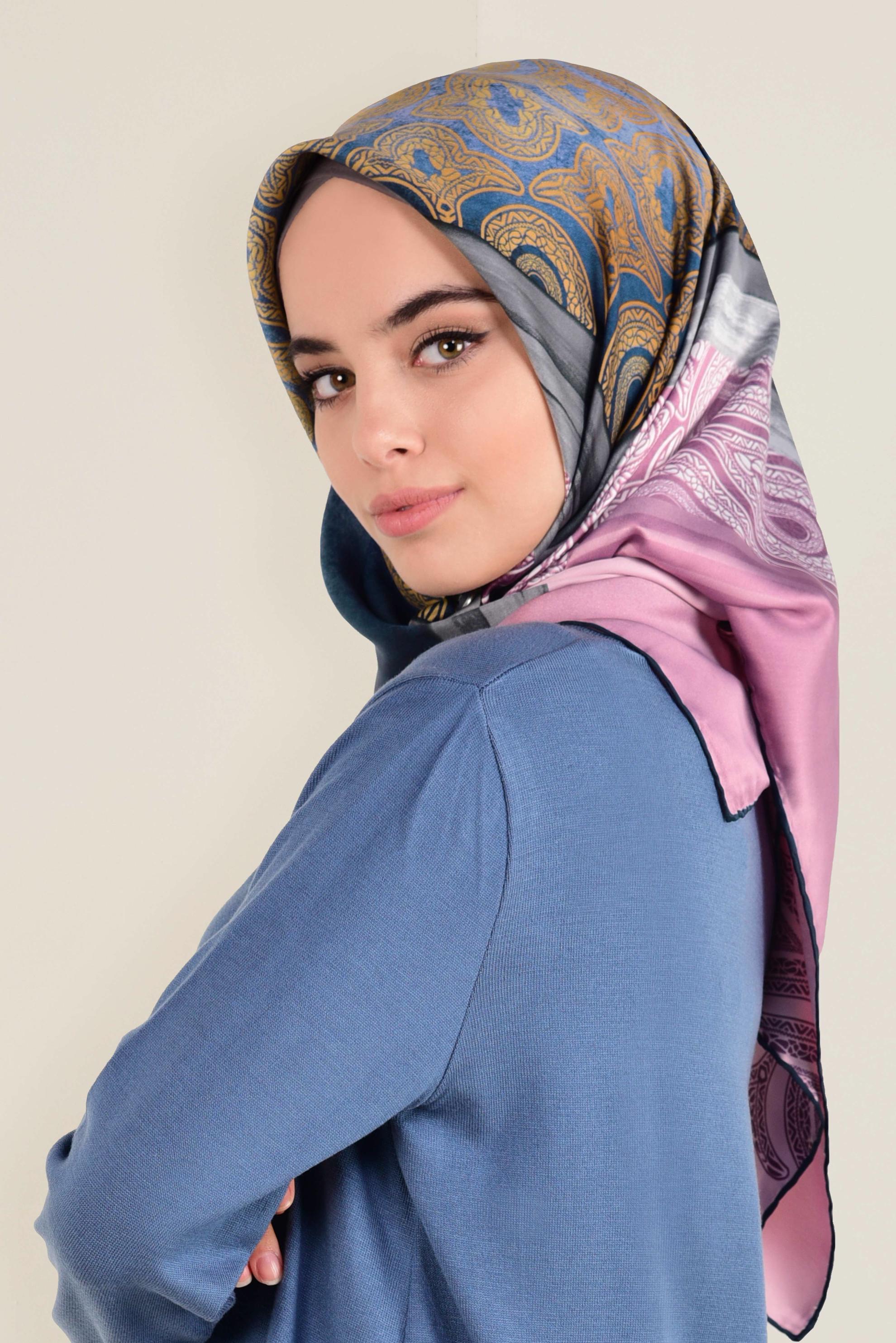 Tesettür giyim LACİVERT 12155-1 ALVİNA DESENLİ EŞARP