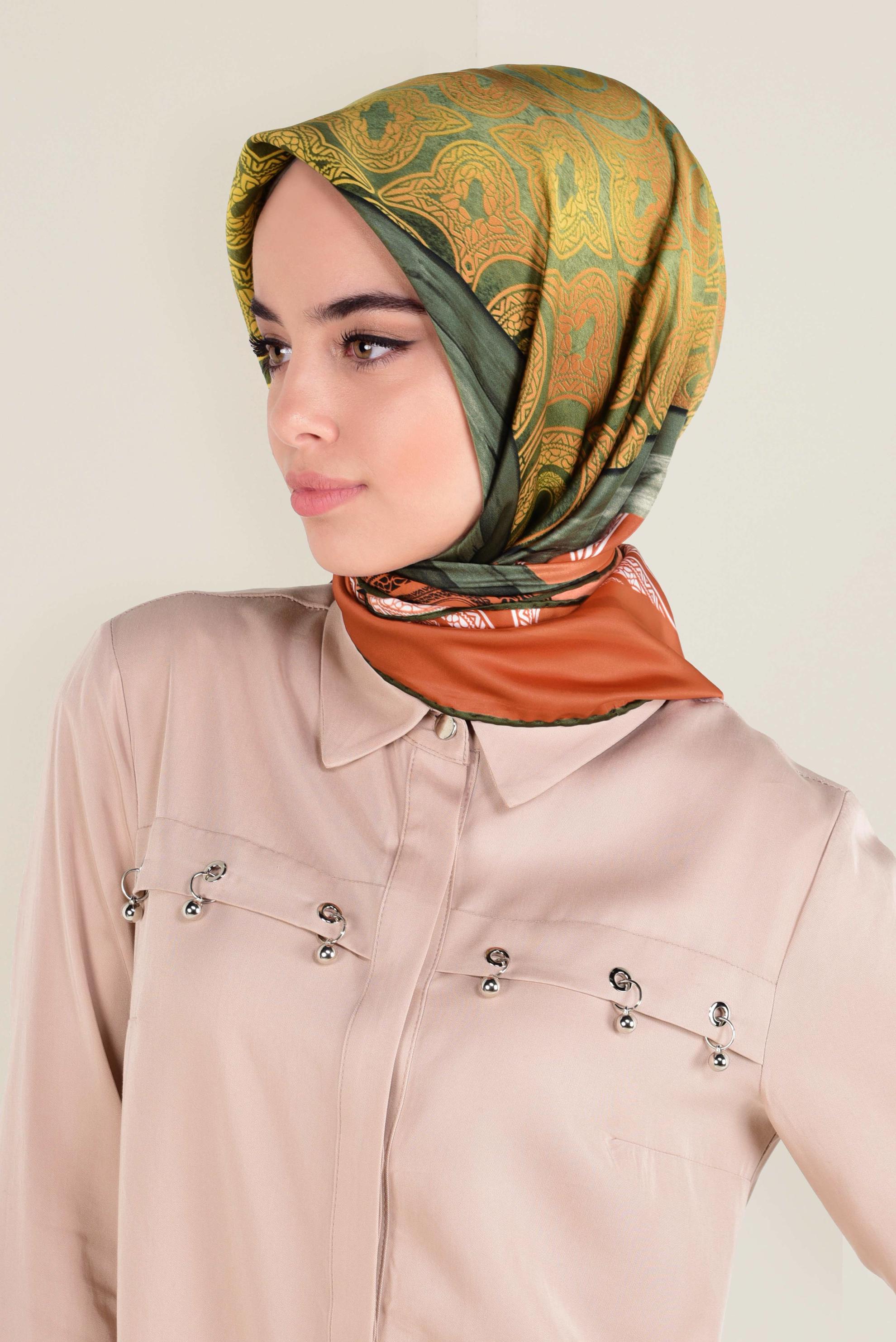 Tesettür giyim HAKİ 12155-1 ALVİNA DESENLİ EŞARP