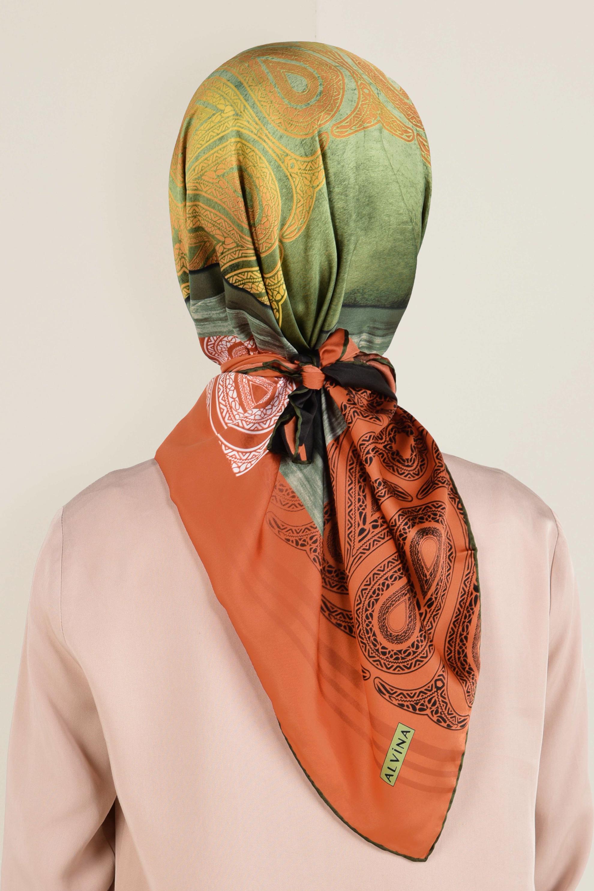 Tesettür giyim HAKİ 12155-1 ALVİNA DESENLİ EŞARP