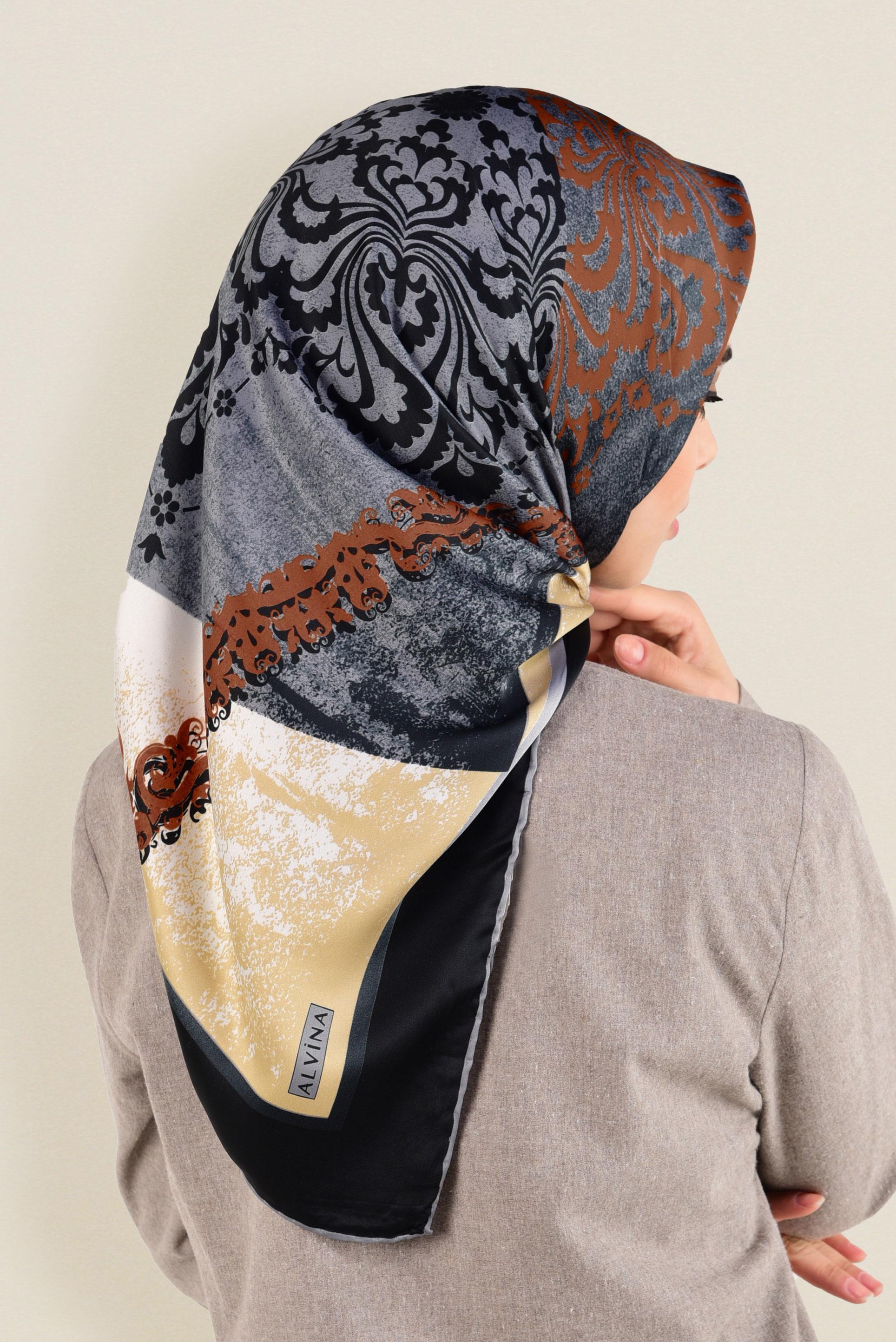 Tesettür giyim SİYAH 12156-1 ALVİNA DESENLİ EŞARP