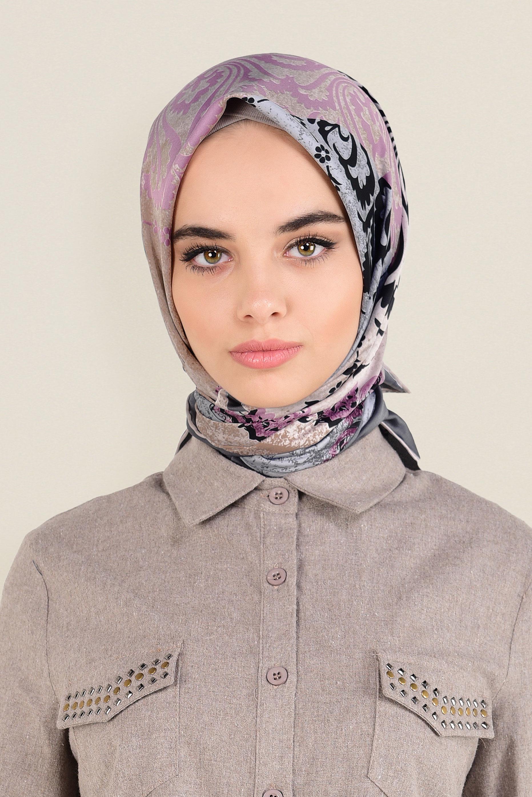 Tesettür giyim GRİ 12156-1 ALVİNA DESENLİ EŞARP
