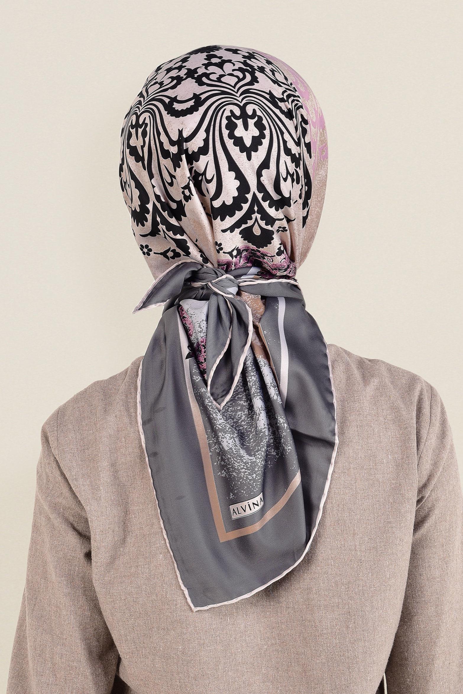 Tesettür giyim GRİ 12156-1 ALVİNA DESENLİ EŞARP