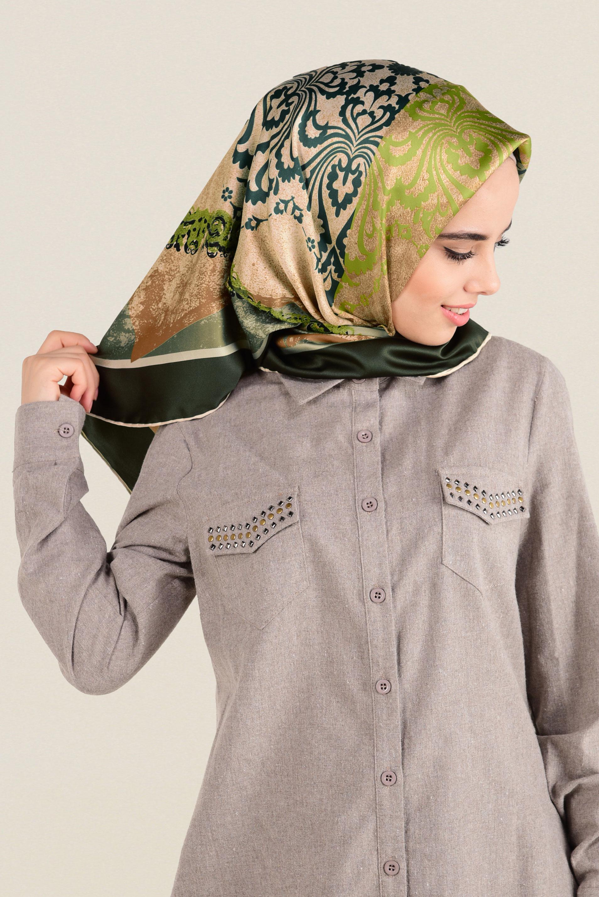 Tesettür giyim HAKİ 12156-1 ALVİNA DESENLİ EŞARP