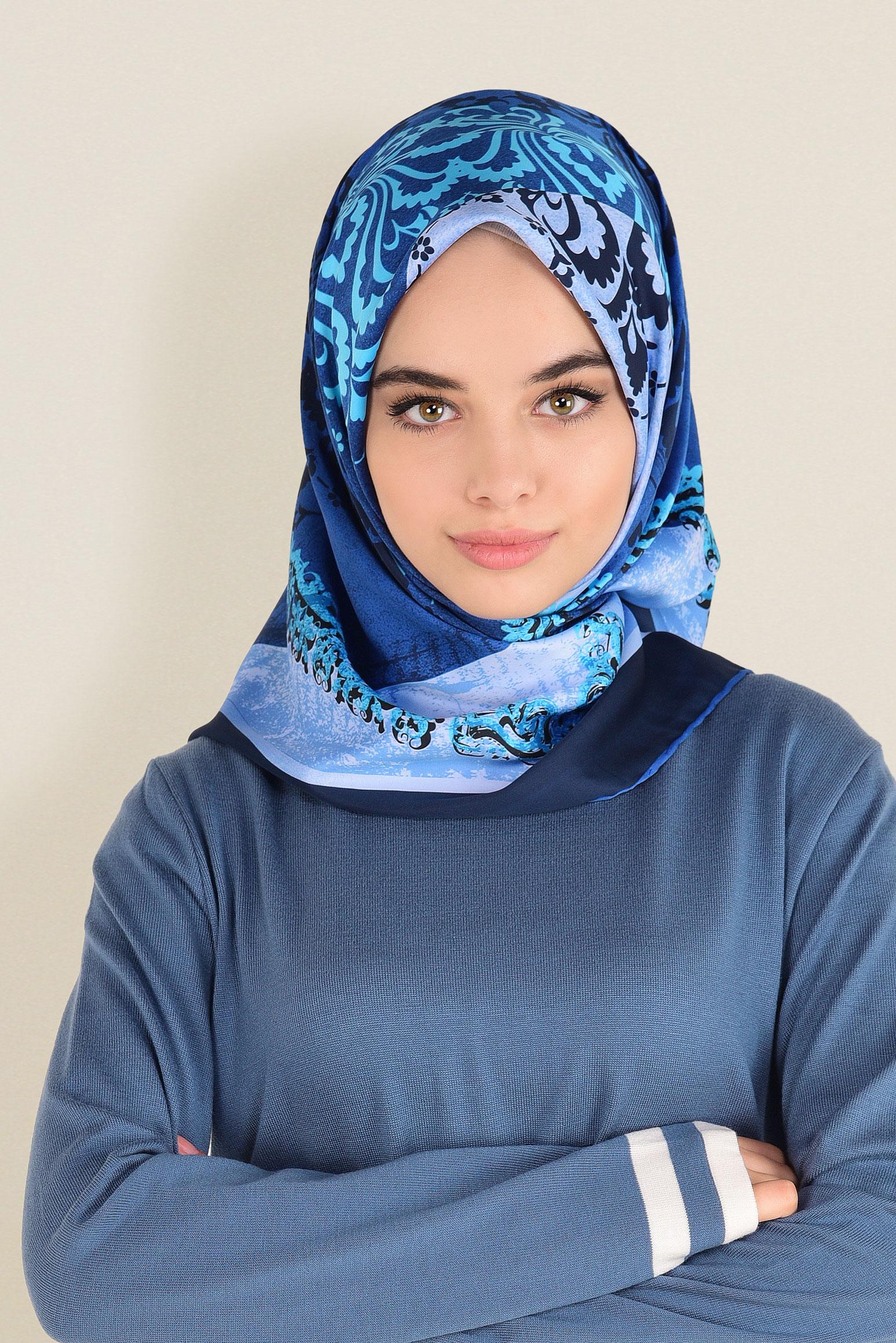 Tesettür giyim LACİVERT 12156-1 ALVİNA DESENLİ EŞARP