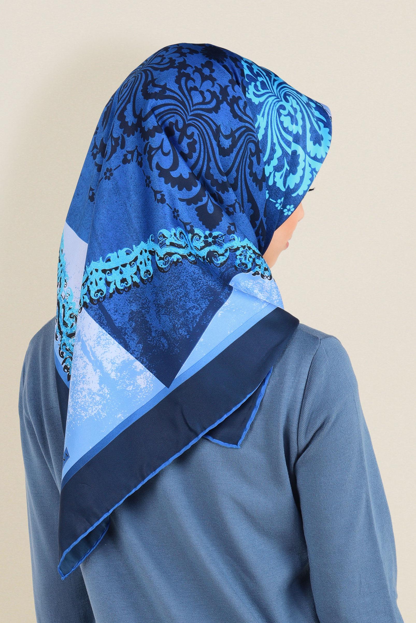 Tesettür giyim LACİVERT 12156-1 ALVİNA DESENLİ EŞARP