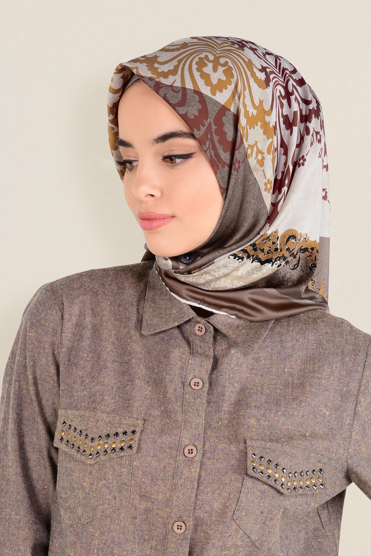 Tesettür giyim VİZON 12156-1 ALVİNA DESENLİ EŞARP