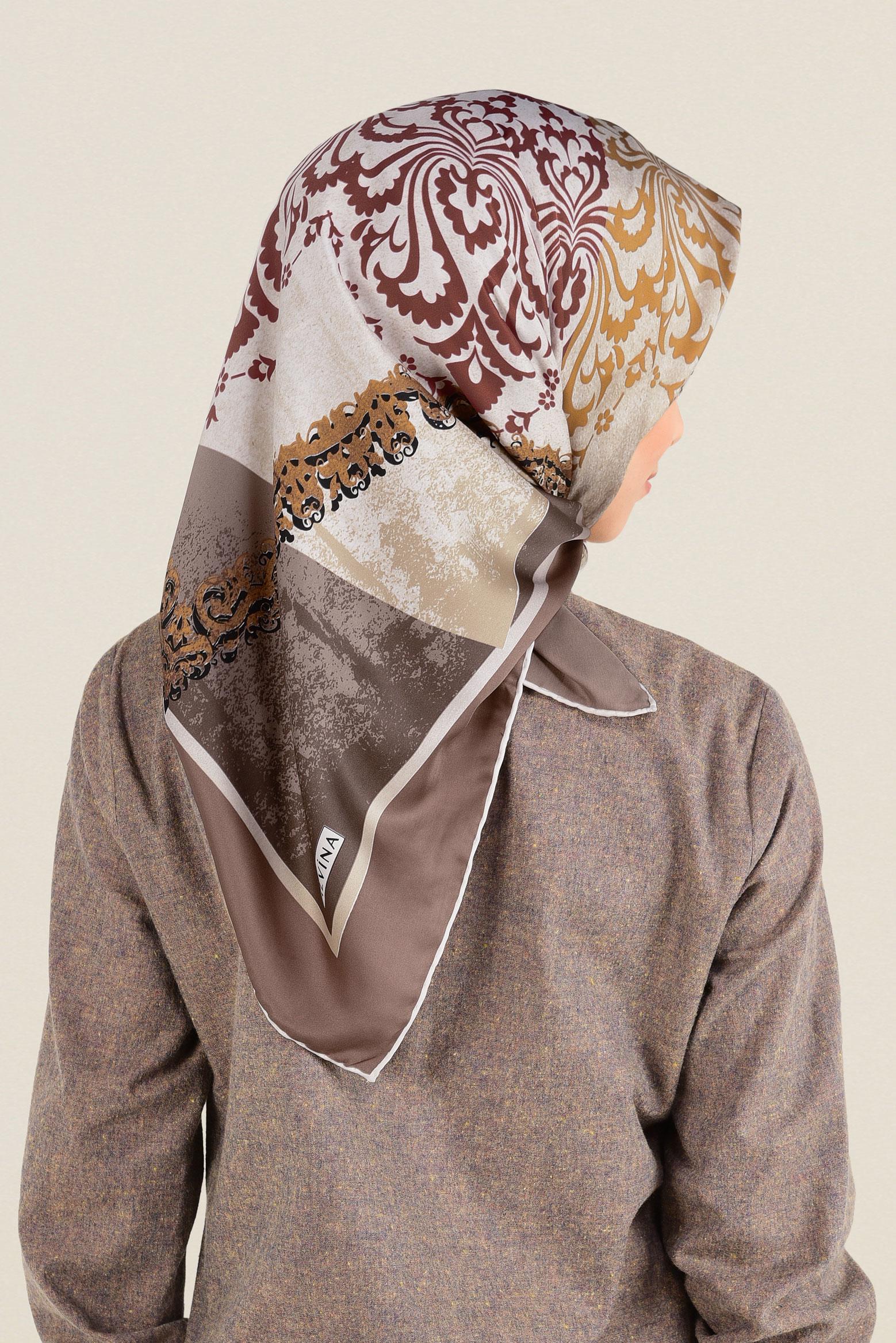 Tesettür giyim VİZON 12156-1 ALVİNA DESENLİ EŞARP