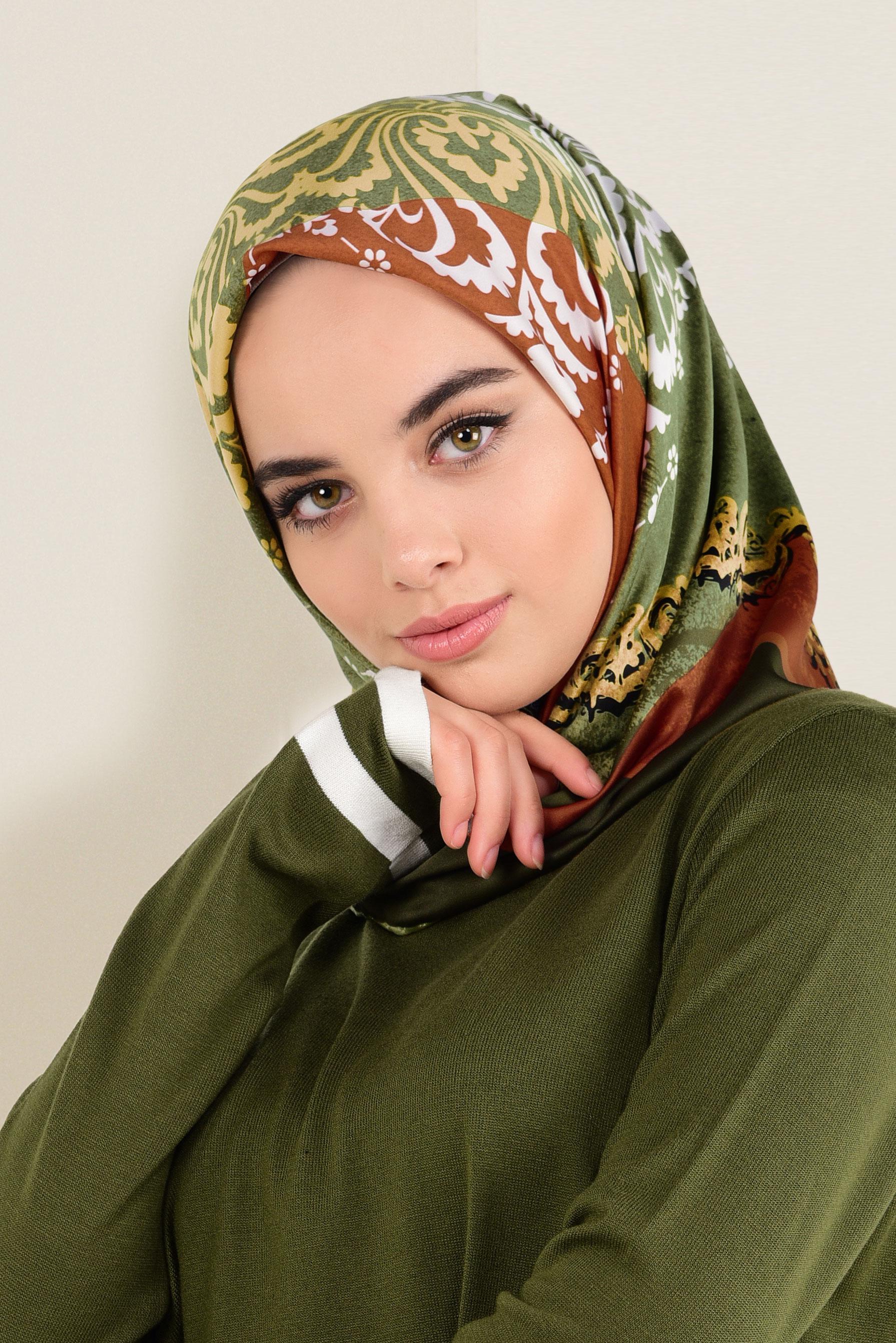 Tesettür giyim HAKİ 12156-1 ALVİNA DESENLİ EŞARP