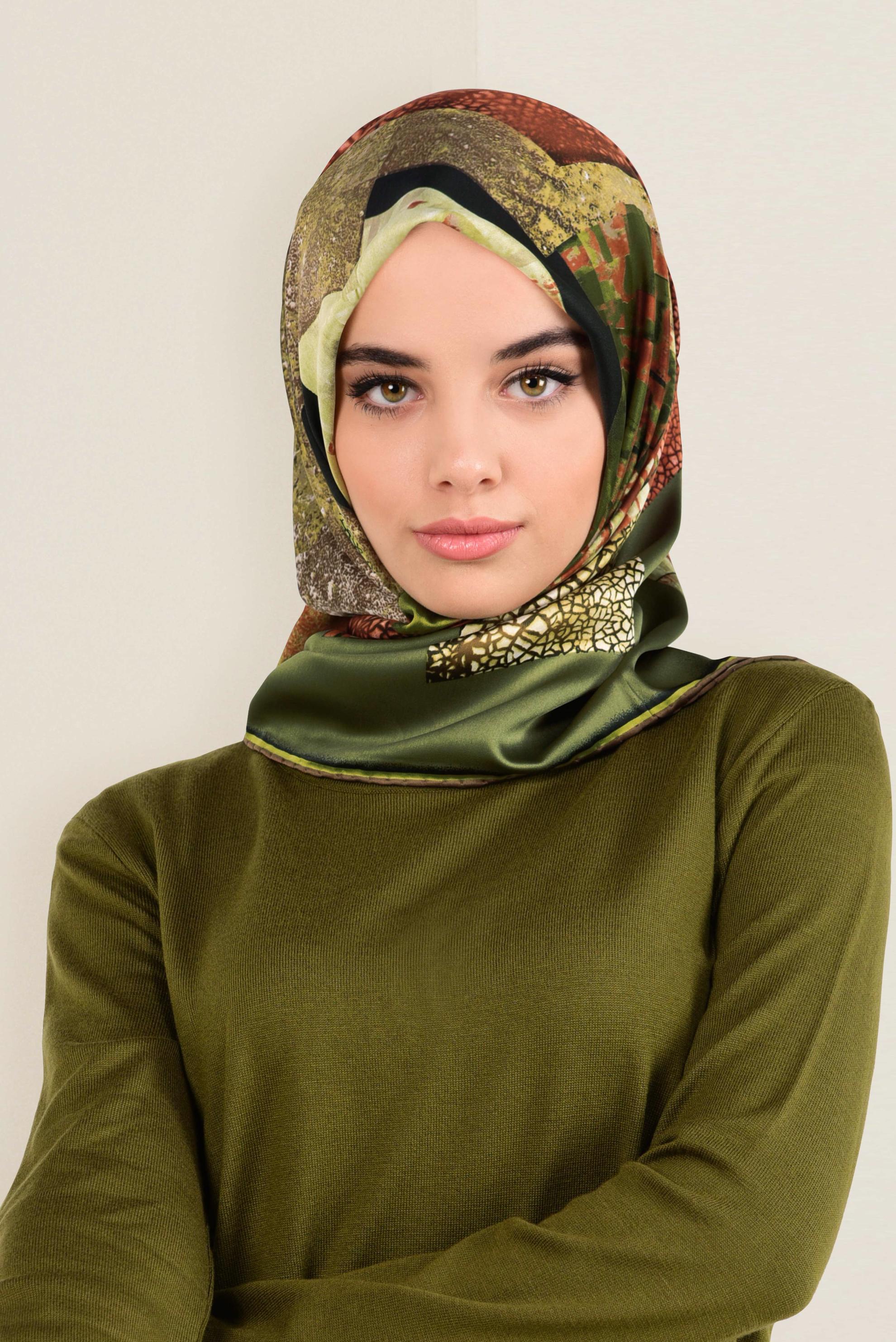 Tesettür giyim HAKİ 12164-1 ALVİNA DESENLİ EŞARP