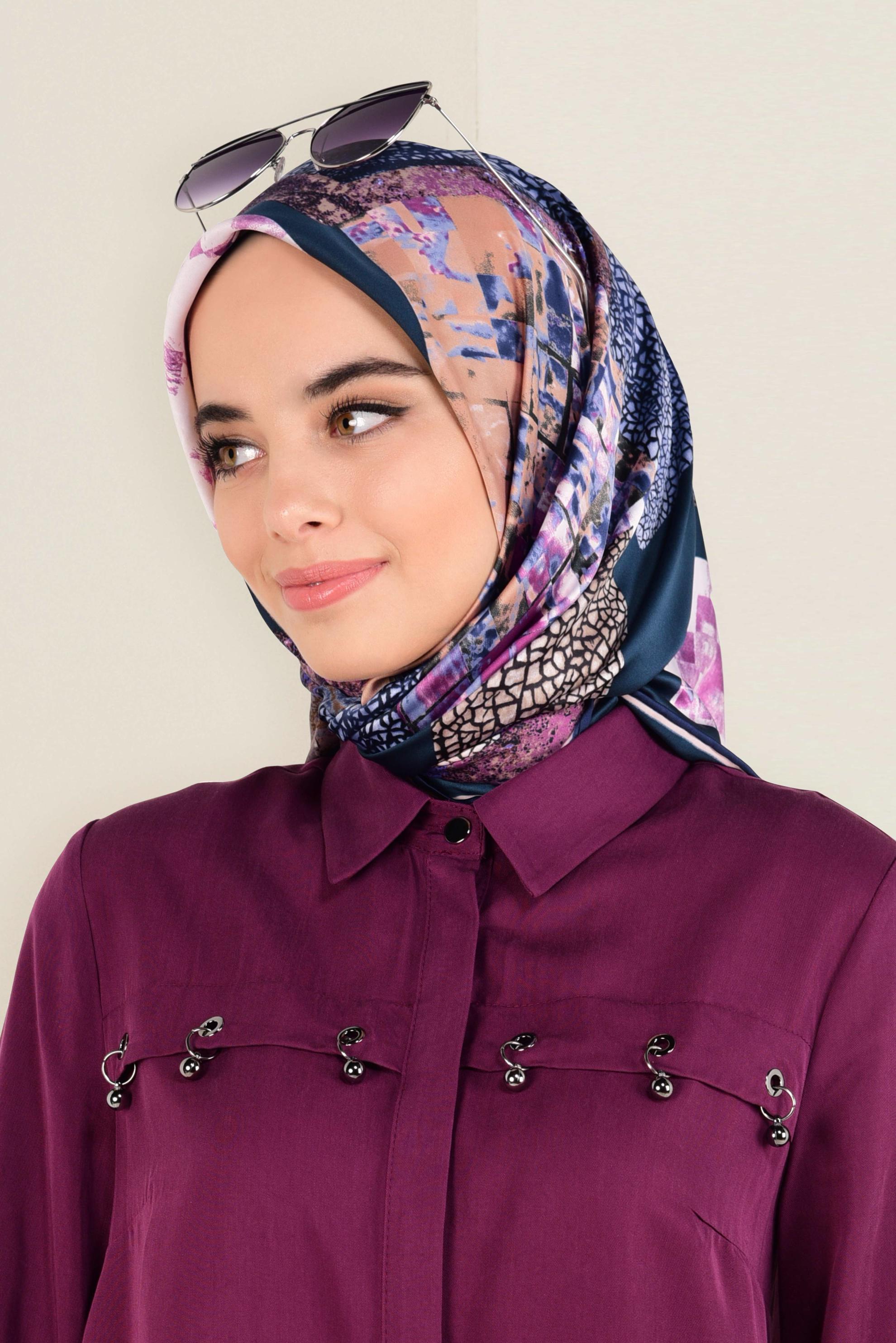 Tesettür giyim LACİVERT 12164-1 ALVİNA DESENLİ EŞARP