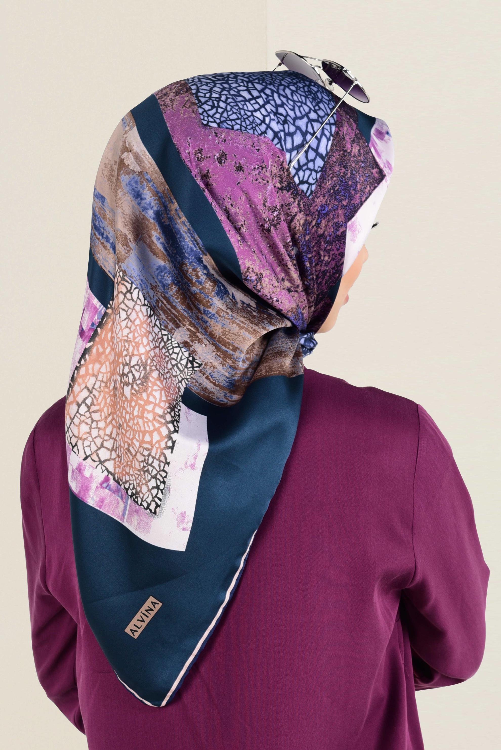 Tesettür giyim LACİVERT 12164-1 ALVİNA DESENLİ EŞARP