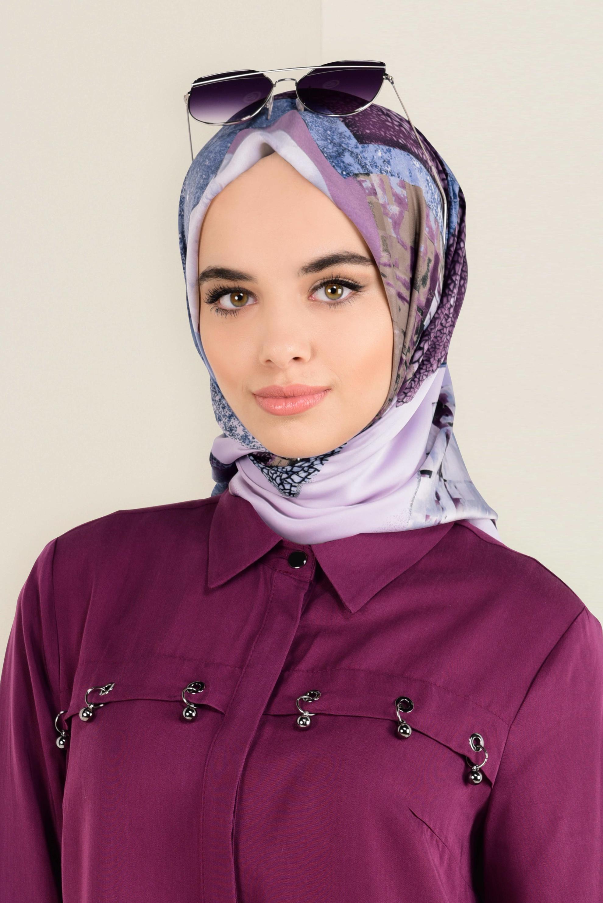 Tesettür giyim PEMBE 12164-1 ALVİNA DESENLİ EŞARP