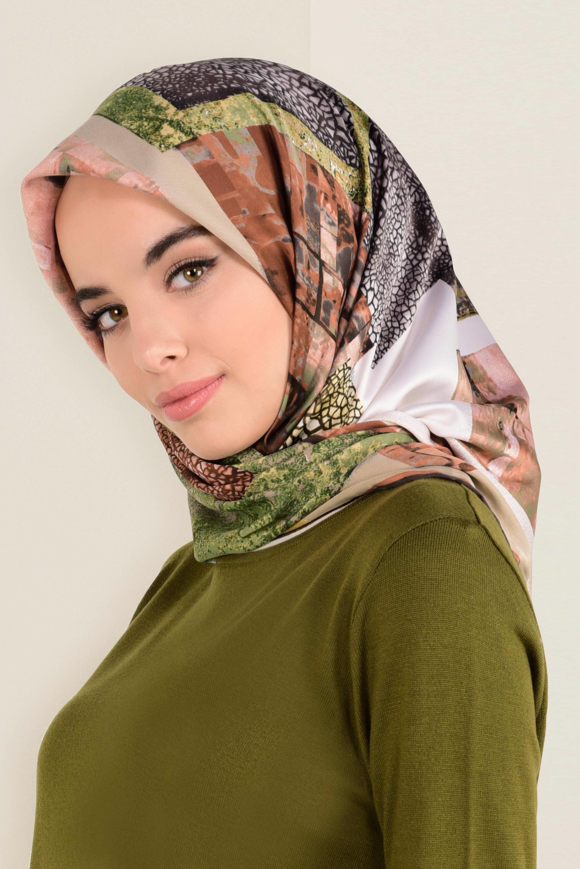 Tesettür giyim PEMBE 12164-1 ALVİNA DESENLİ EŞARP