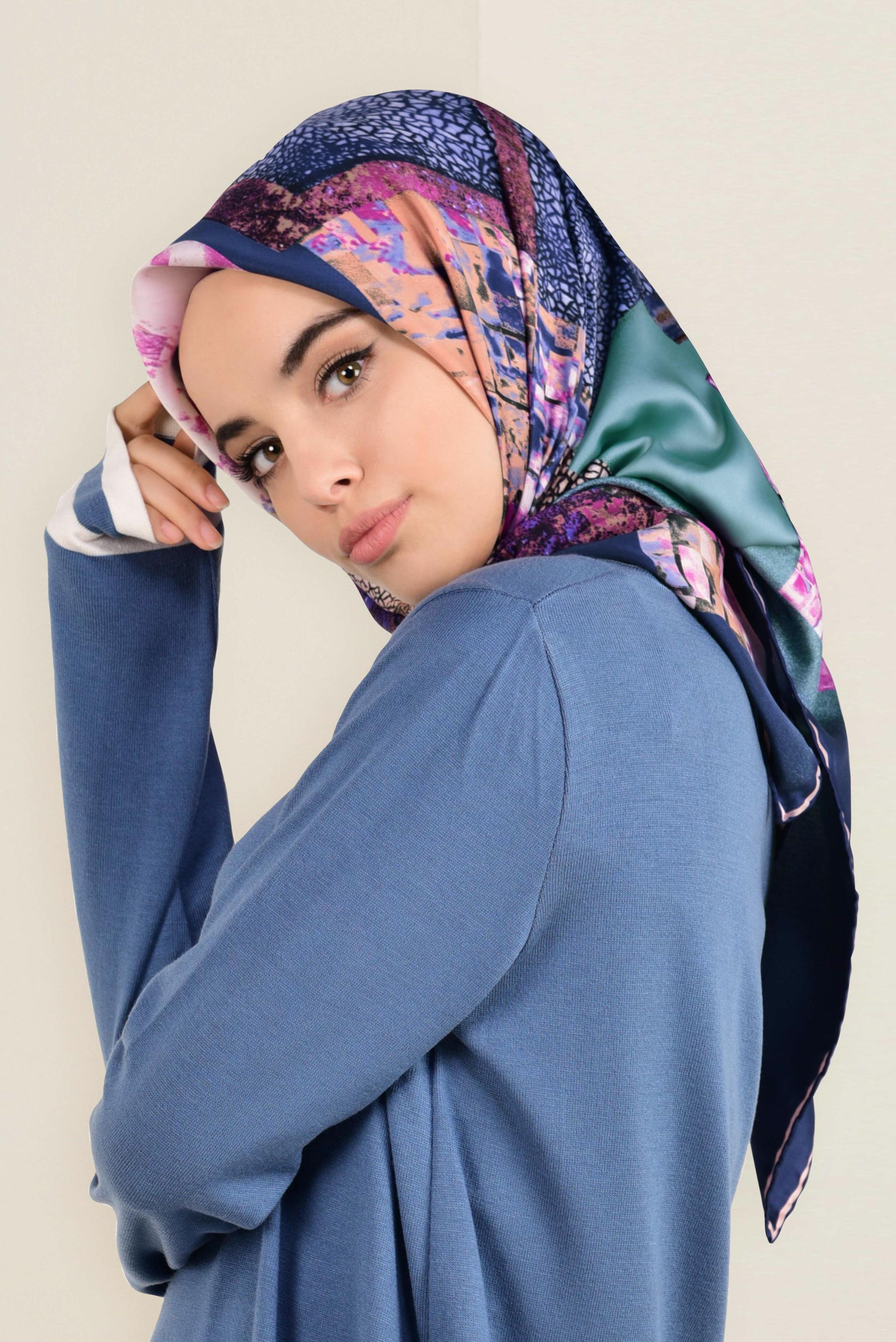 Tesettür giyim LACİVERT 12164-1 ALVİNA DESENLİ EŞARP