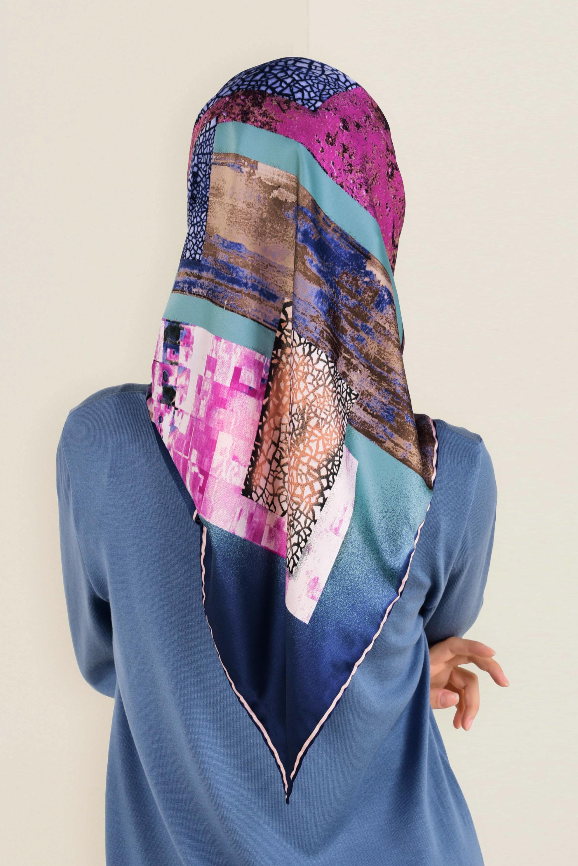 Tesettür giyim LACİVERT 12164-1 ALVİNA DESENLİ EŞARP