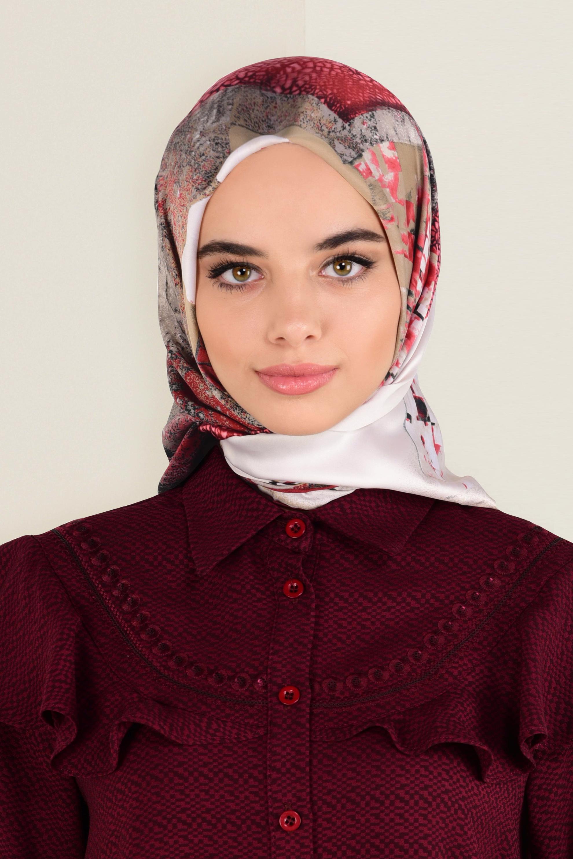 Tesettür giyim BORDO 12164-1 ALVİNA DESENLİ EŞARP
