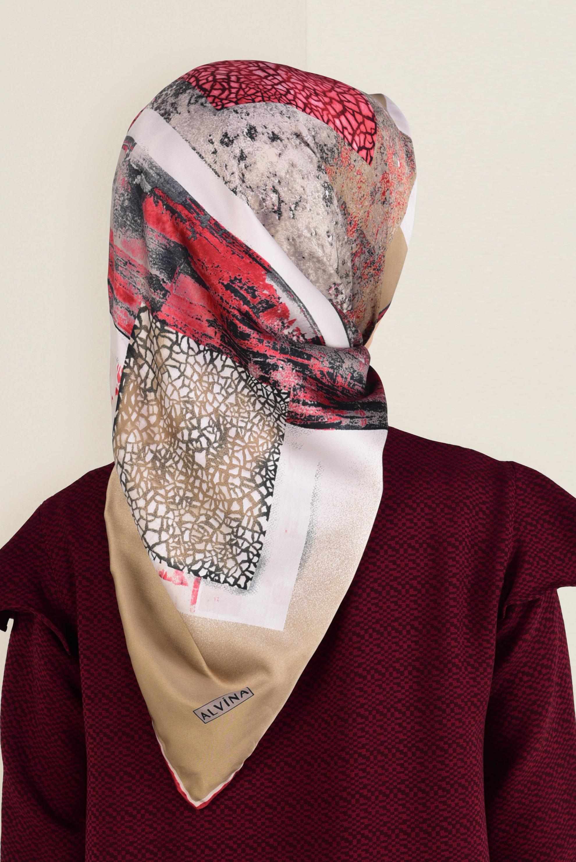 Tesettür giyim BORDO 12164-1 ALVİNA DESENLİ EŞARP