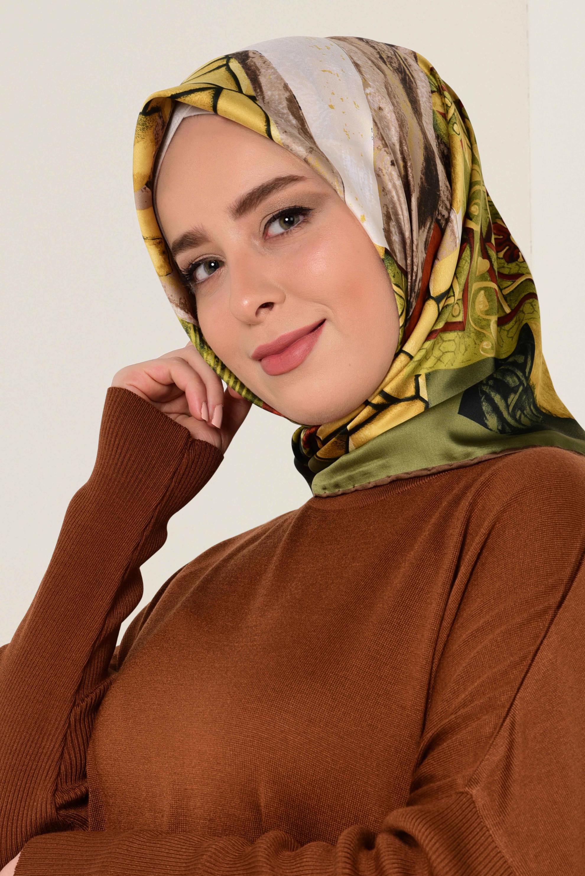 Tesettür giyim HAKİ ALVİNA DESENLİ EŞARP 12165-1