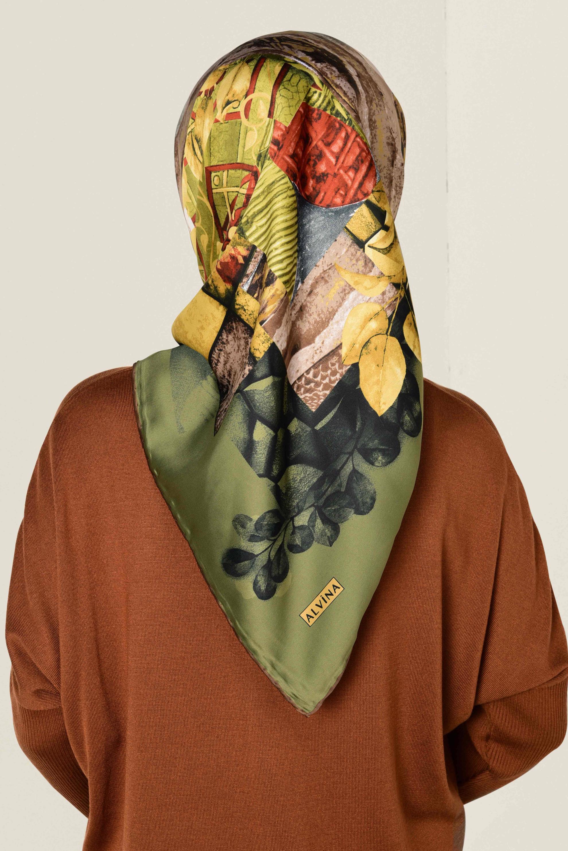 Tesettür giyim HAKİ ALVİNA DESENLİ EŞARP 12165-1