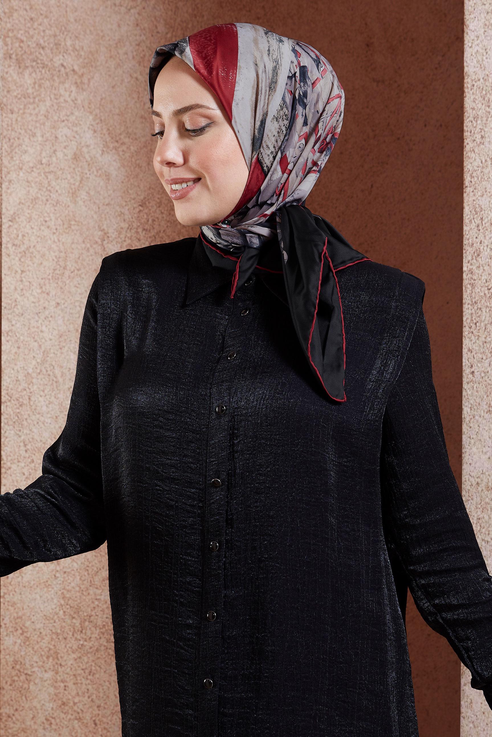 Tesettür giyim SİYAH ALVİNA DESENLİ EŞARP 12165-1